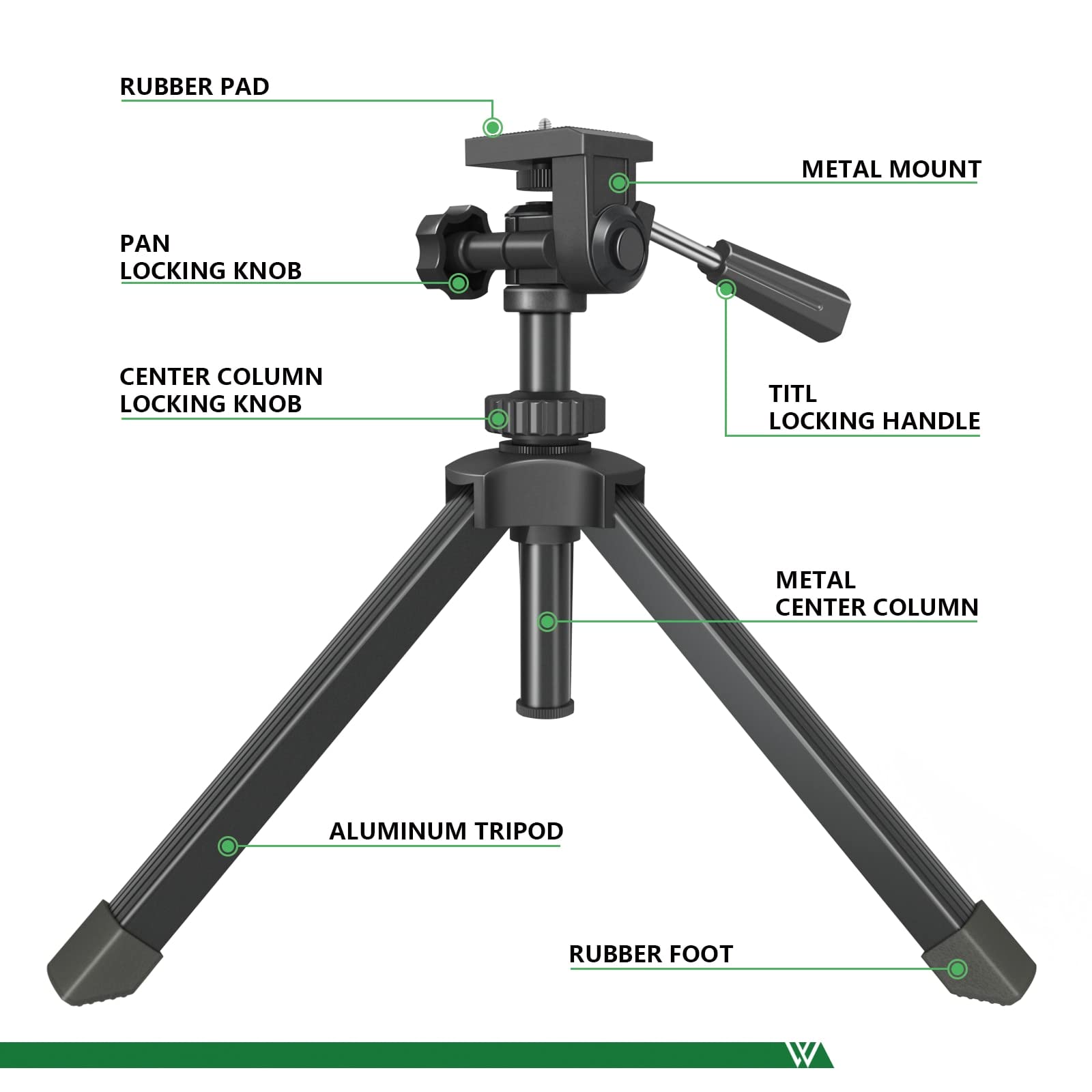 Weooen Compact Tabletop Tripod For Spotting Scope Monocular Camera Projector, Adjustable Tripod Stand With 1/4-20 Threads