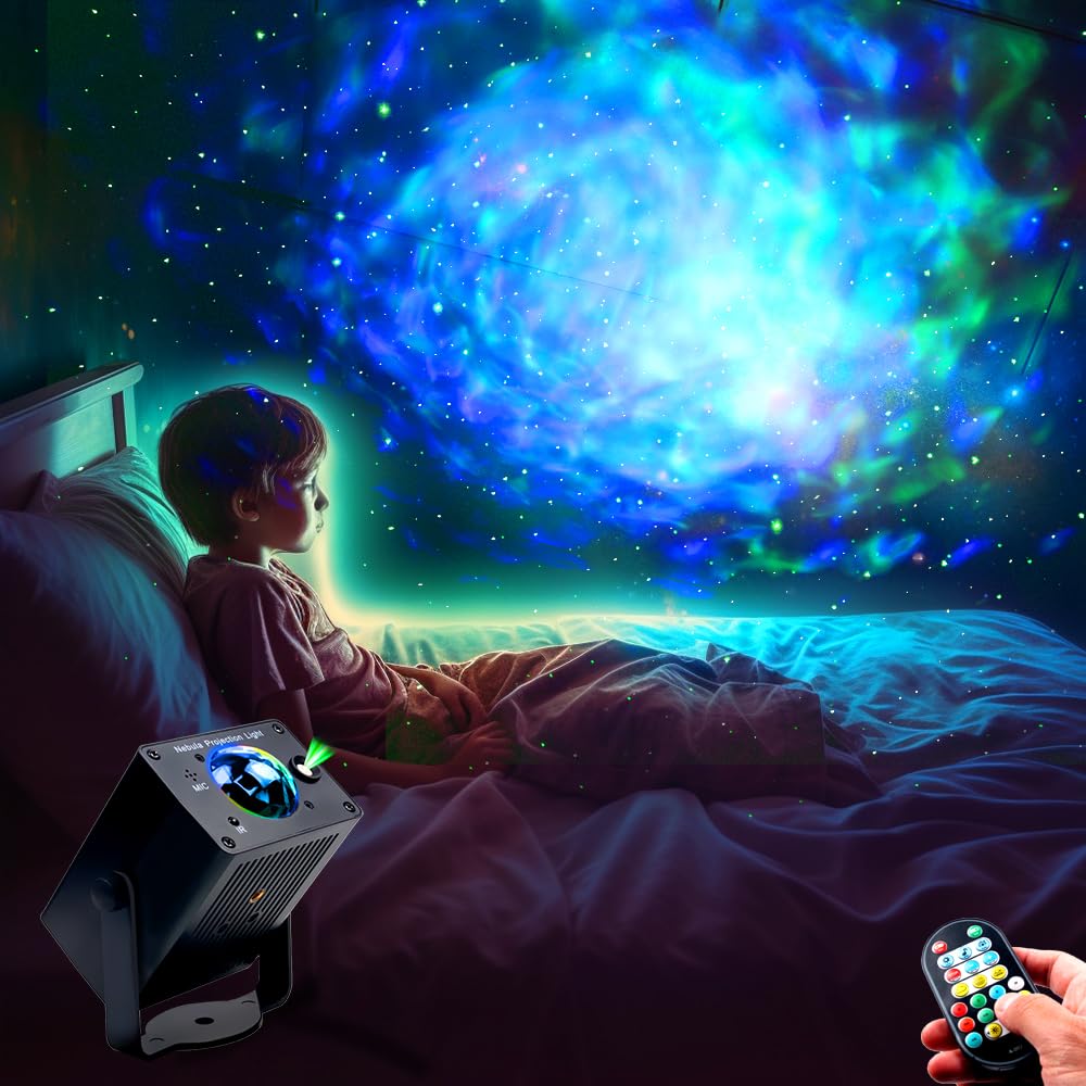 Koot Star Lights,Galaxy Projector For Bedroom Ocean Wave Sound Activated Light 180-Degree Rotating Nebula Lamp With Remote Control Night Lighting For Kids Deco Birthday Party Gaming Room