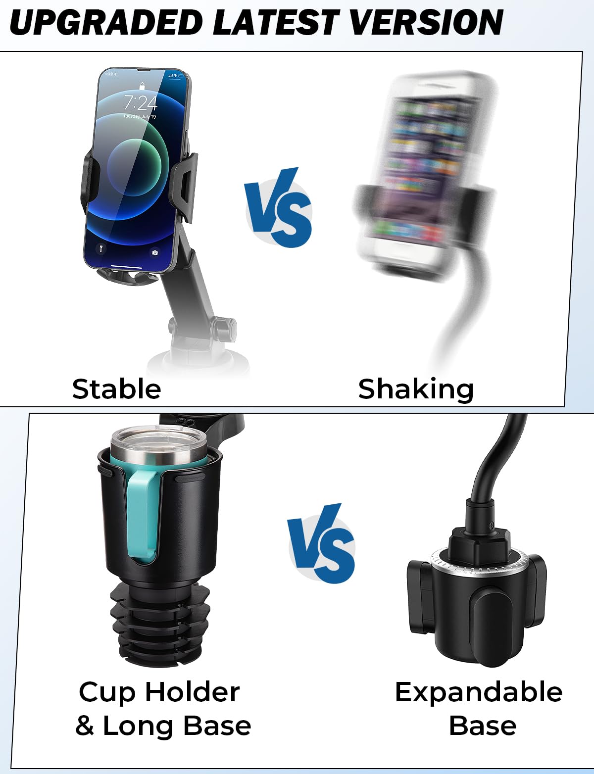 Joytutus Cup Holder Phone Mount For Car, Car Cellphone Large Adapter Long Arm With 360 Degree Rotation,Compatible Iphone, Samsung & All Smartphones