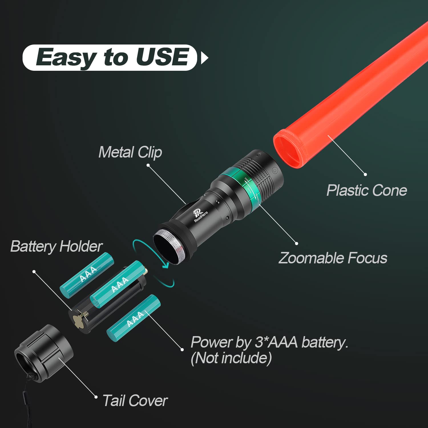 Roadhero 10 Pieces 16 Inch Traffic Wand With Strobe Modes Led Safety Signal Flashlight Wand With Wrist Strap And Side Clip For Traffic Control, Parking, Using 3 Aaa Batteries, Batteries Not Included