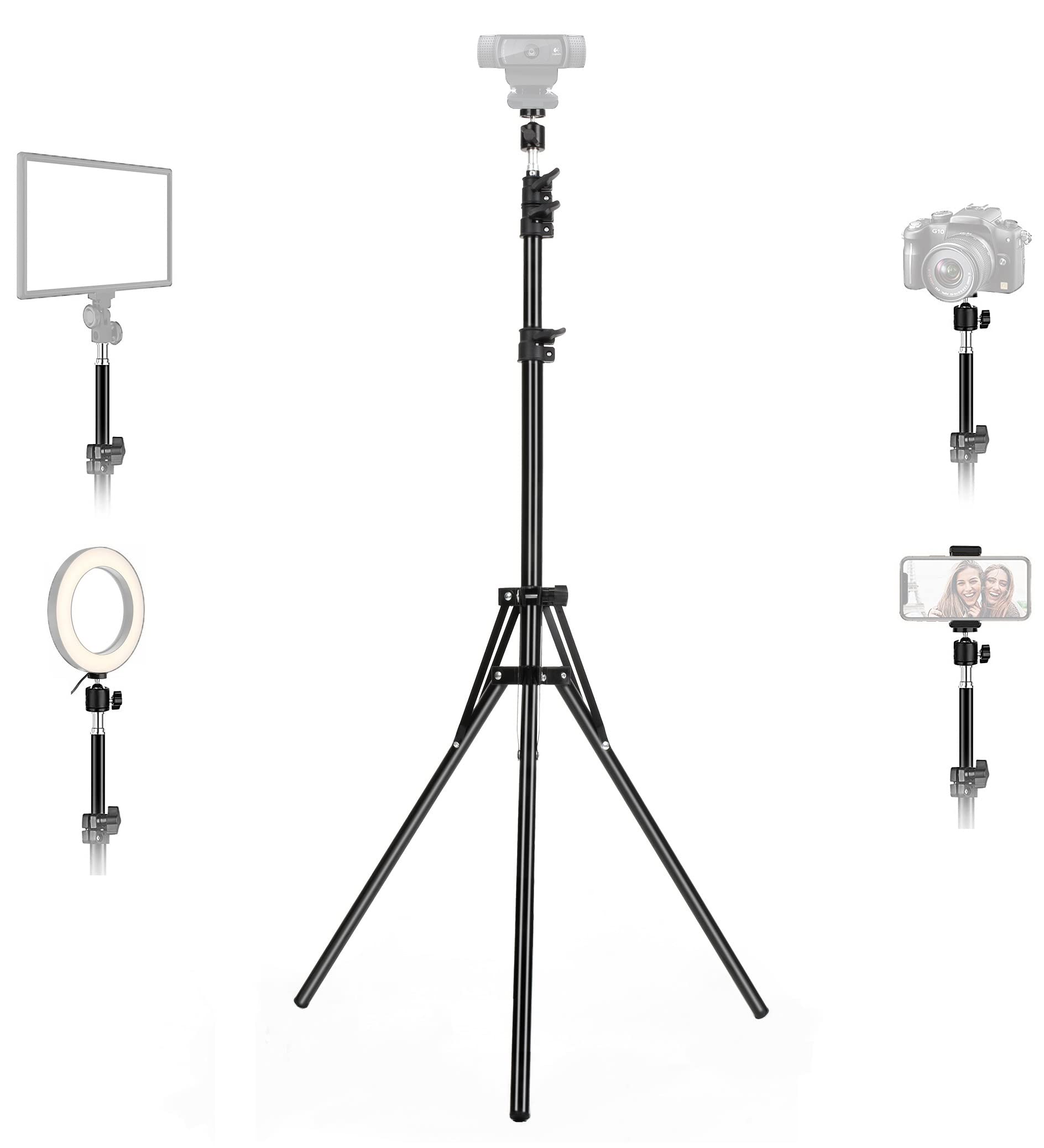 Acetaken Webcam Tripod Compatible With Logitech Webcam C920S Streamcam Brio C922 C930 C925E C615, 63 Inches Aluminum Tripod Stand, Black