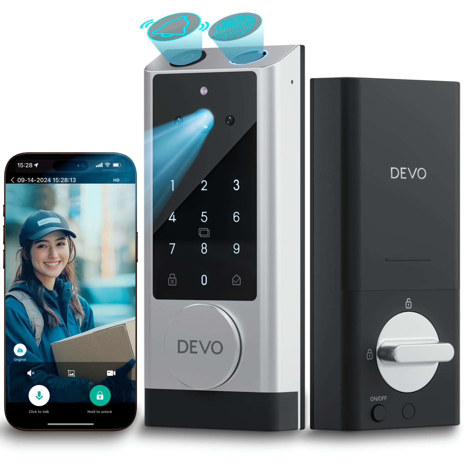Devo G1 Video Smart Lock With Camera&Doorbell,6-In-1 Keyless Entry Door Lock With App Remote,Fingerprint Id,Auto Locks,Built-In Wi-Fi Smart Deadbolt For Front Door,Easy Install,Waterproof,Bhma Grade 3