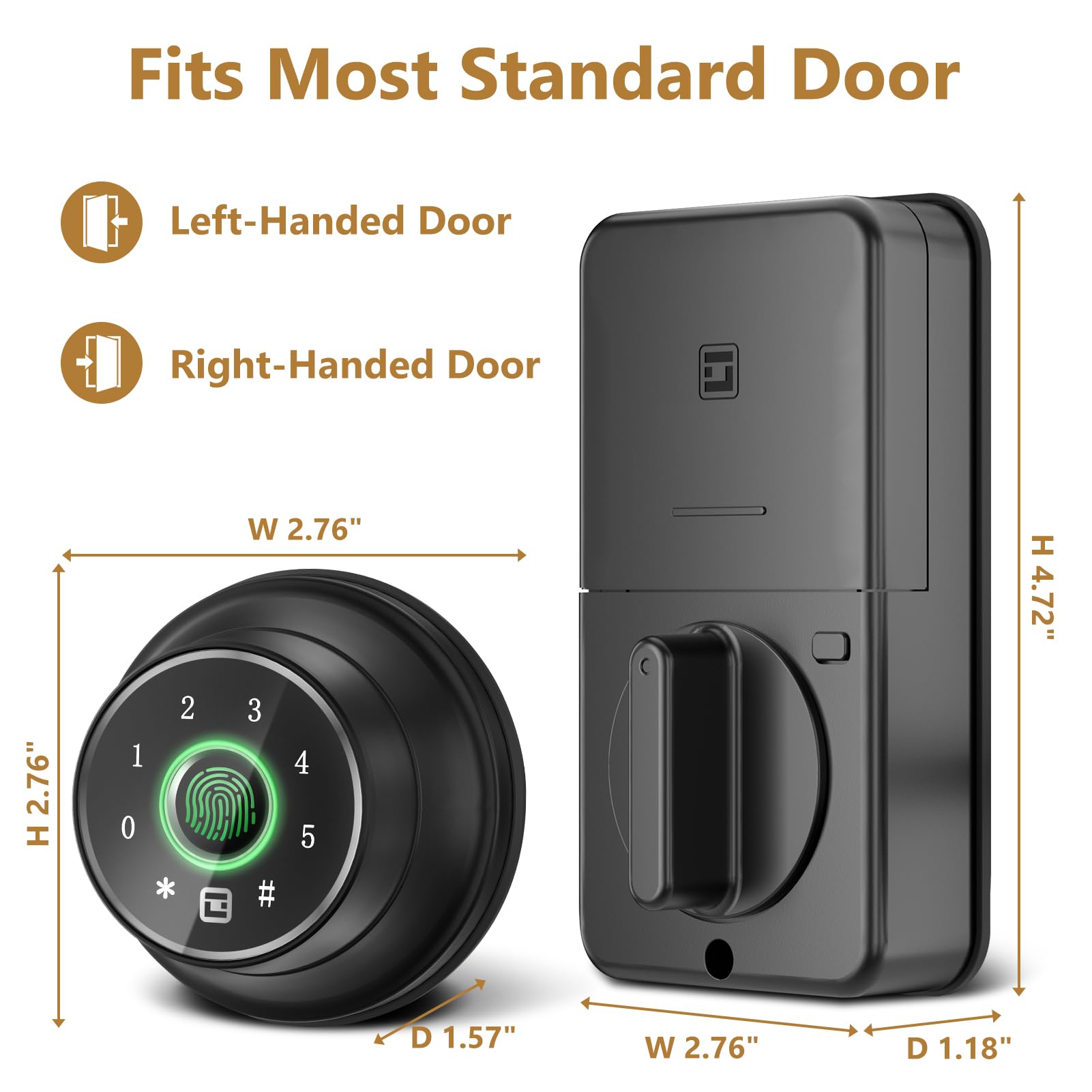Geektale 4-In-1 Keyless Entry Door Lock, Fingerprint Door Lock With Keypad, Biometric Smart Lock Deadbolt For Front Door, App Control
