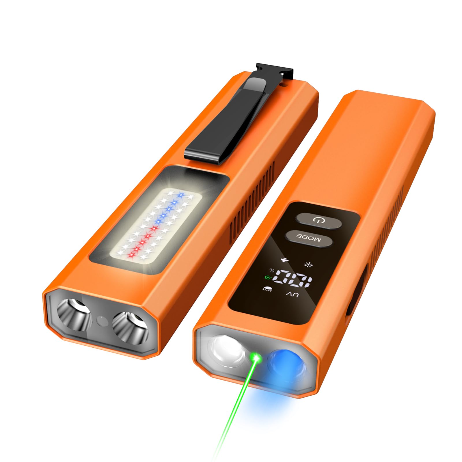 Resptasski Edc Flat Flashlight High Lumens, Rechargeable Pocket Light With White/Warm Led, Uv, Gream Beam, Flash Combo, 4 Bright Modes, Double Magnetic Base, For Outdoors, Emergency, Work, Detection (Orange)