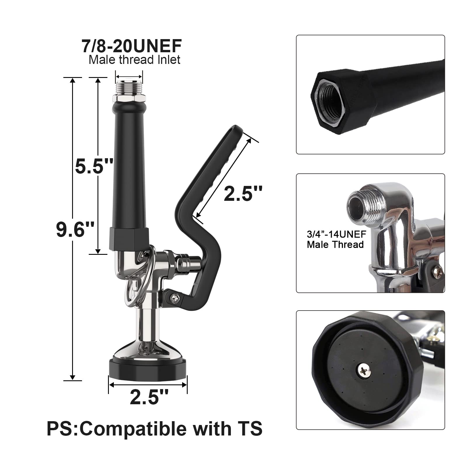 Jzbrain Pre-Rinse Spray Valve Commercial Sink Sprayer 1.42 Gpm High Pressure Commercial Dish Sprayer For Commercial Kitchen Faucet Replacement Head (Polished Chrome) - Black