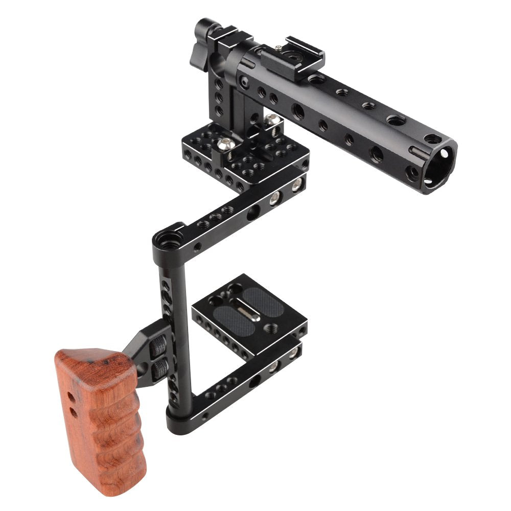 Camvate Dslr Camera With Cage Top Handle Wood Grip For 600D 70D 80D - 1373