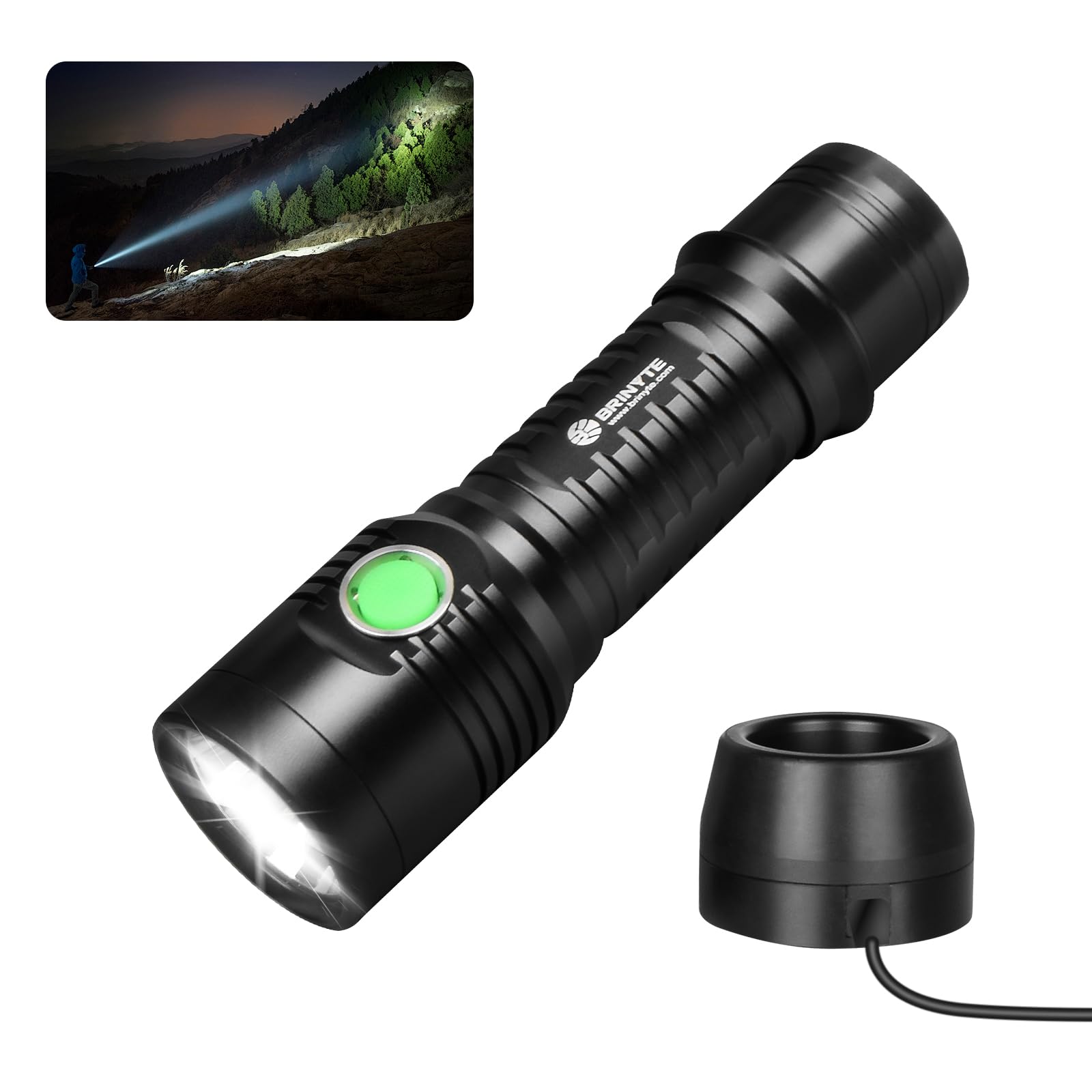 Brinyte Wt01 1100 Lumens Ultra-Bright Rechargeable Flashlight With Charging Dock, High Lumens Led Power Outage Flash Light Handheld Light For Homeuse, Outdoor, Searching, Camping And Emergency