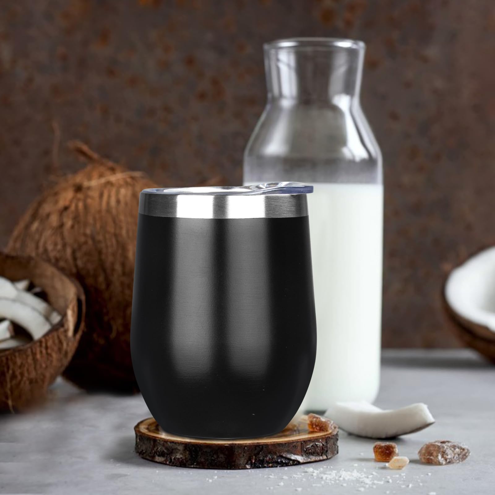 Mezmut 12 Oz Insulated Wine Tumbler With Lid Double Wall Vacuum Stainless Steel Wine Glass Coffee