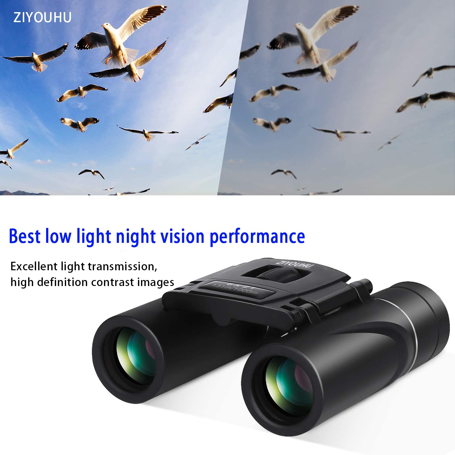 Ziyouhu 8X21 Binoculars Small Compact Light Binoculars, Suitable For Adults And Children Bird Watching Travel Sightseeing, Waterproof Lightweight Small Binoculars, With Clear Low-Light Vision