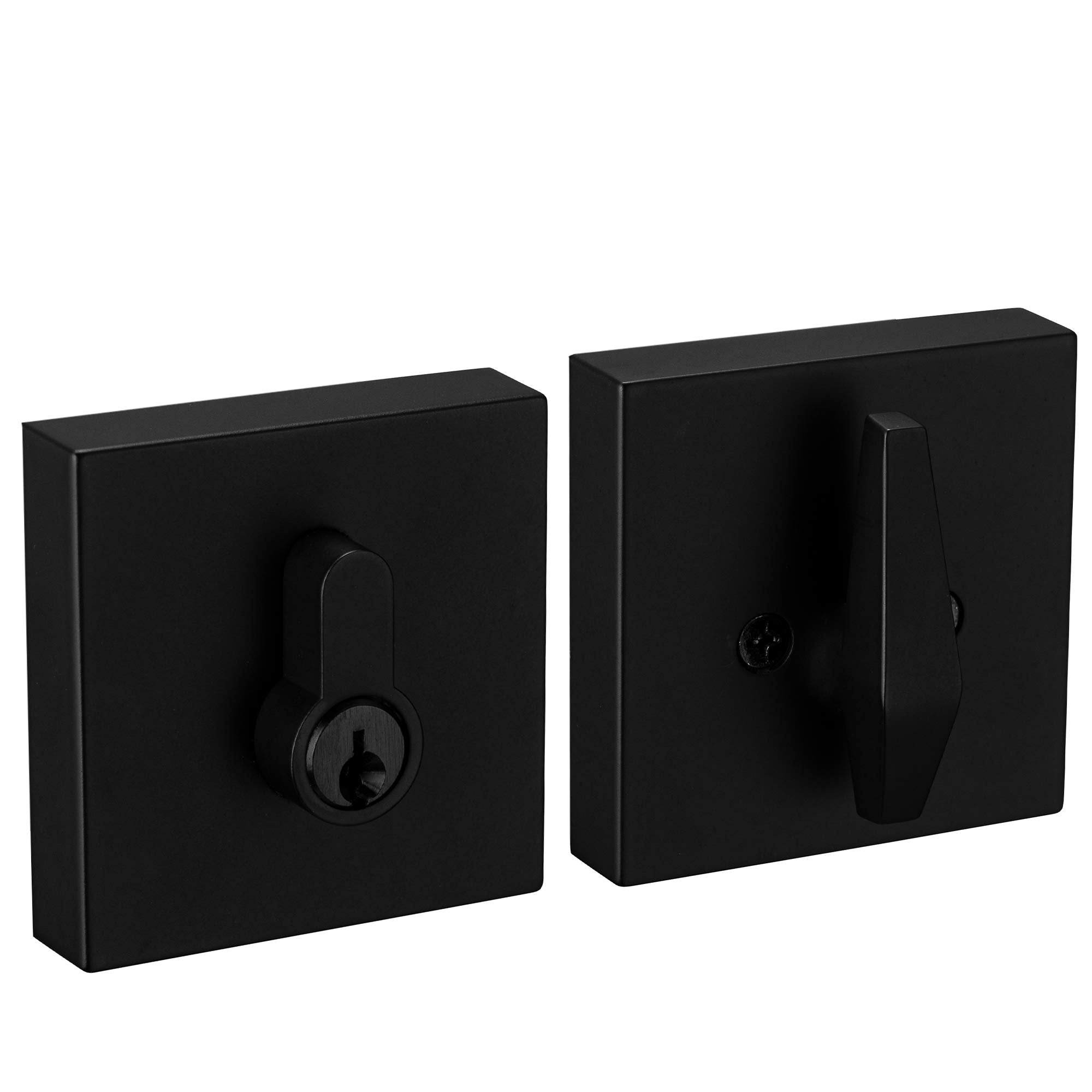 Berlin Modisch Contemporary Square Single Cylinder Deadbolt Lock For Front Door Entrance Modern High Security Heavy Duty – Iron Black Finish