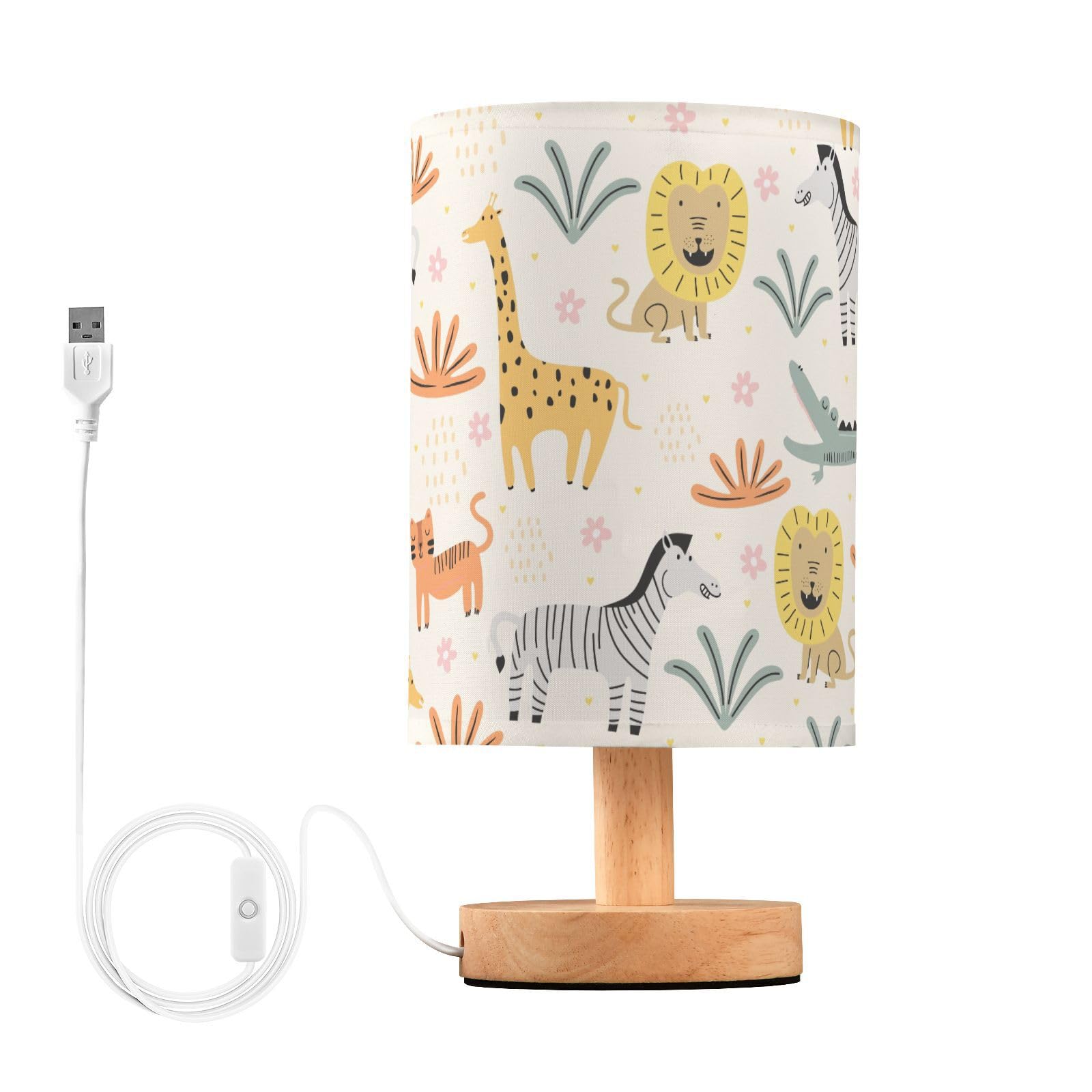Oarencol Bedside Table Lamp Cute Animals Nightstand Lamp With Wood Funny Lion Zebra Crocodile Cat Giraffe Desk Lamps For Bedroom Living Room Nursery Office Home Decor