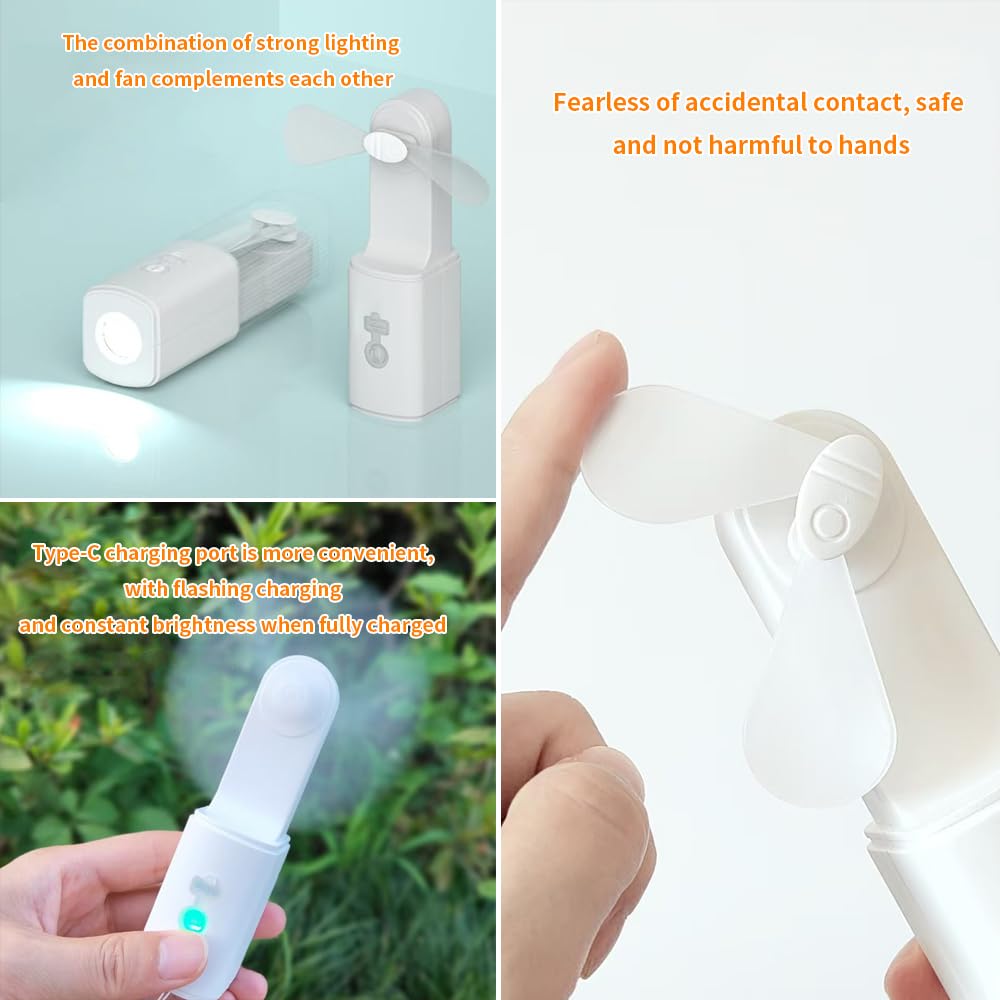 Yzyoe Portable Small 2-In-1 Rechargeable Fan Flashlight, Multifunctional Fan Flashlight Combining Led Outdoor Lighting And Fan.