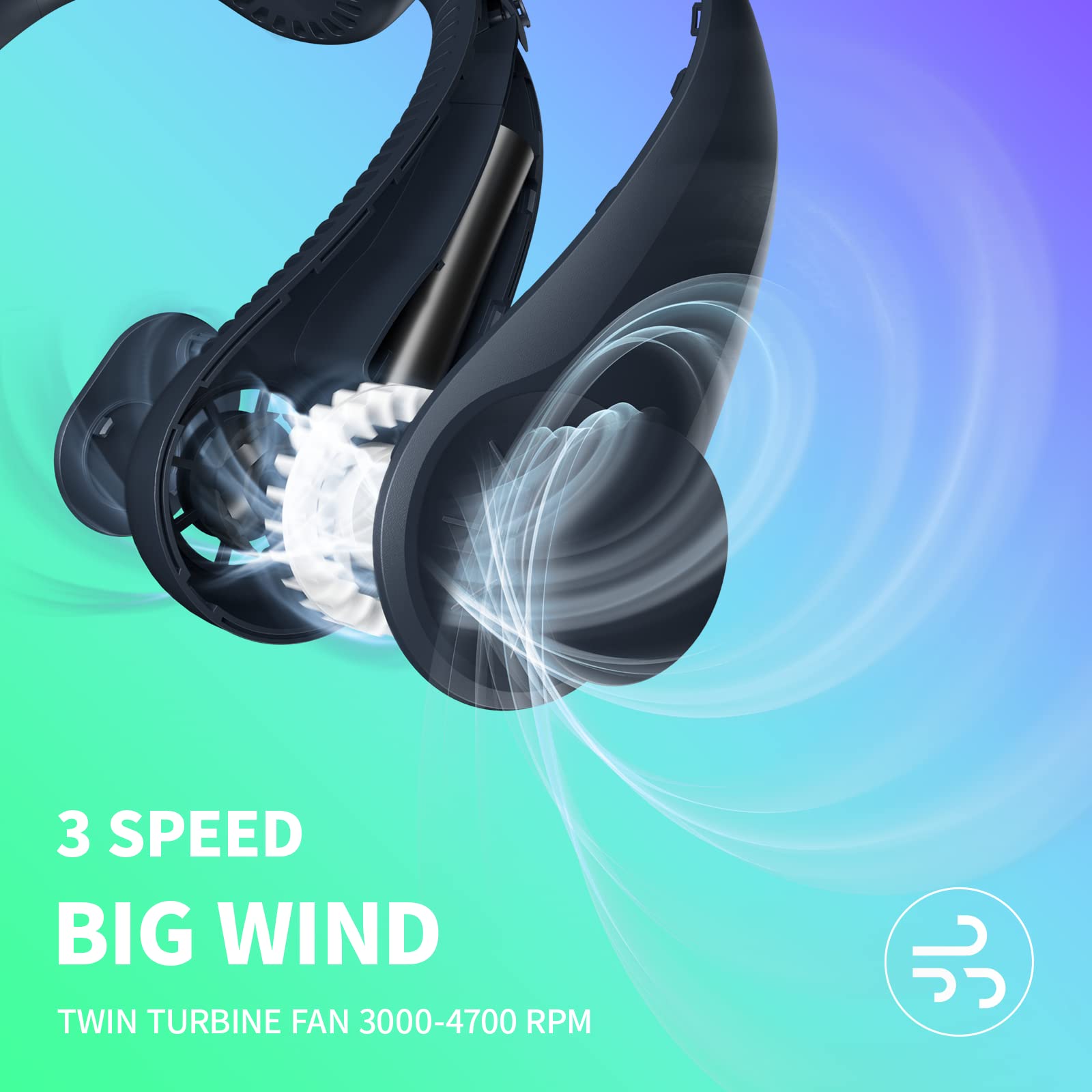 Portable Neck Fan With 3 Motors & 4000 Mah Battery - Hands-Free Wearable Cooling, Usb Rechargeable