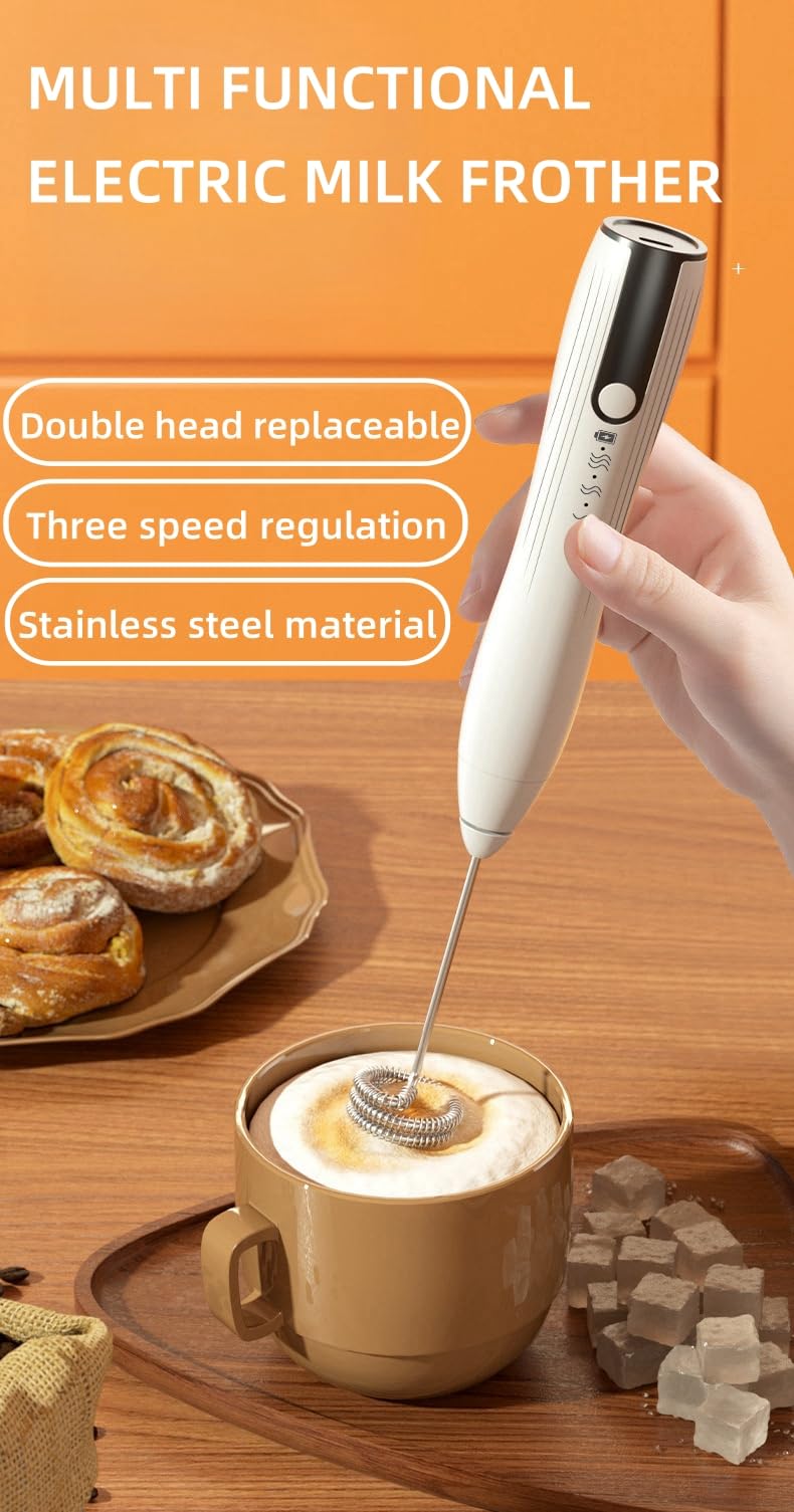 Uniqus 2-In-1 Hand Blender Electric With Usb Rechargeable 3 Speeds Immersion Blender Handheld For Coffee Latte, Hot Chocolate, Egg Stainless Steel Blade Stick Blender With Whisk