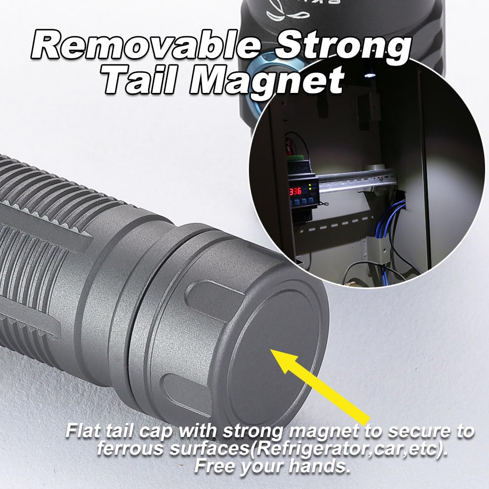 Skilhunt M200 1400 Lumens Bright Magnetic Usb Rechargeable Led Flashlight For Edc, Outdoor, Rescue, Searching, Hiking And Emergency (Black, Neutral White High Cri)