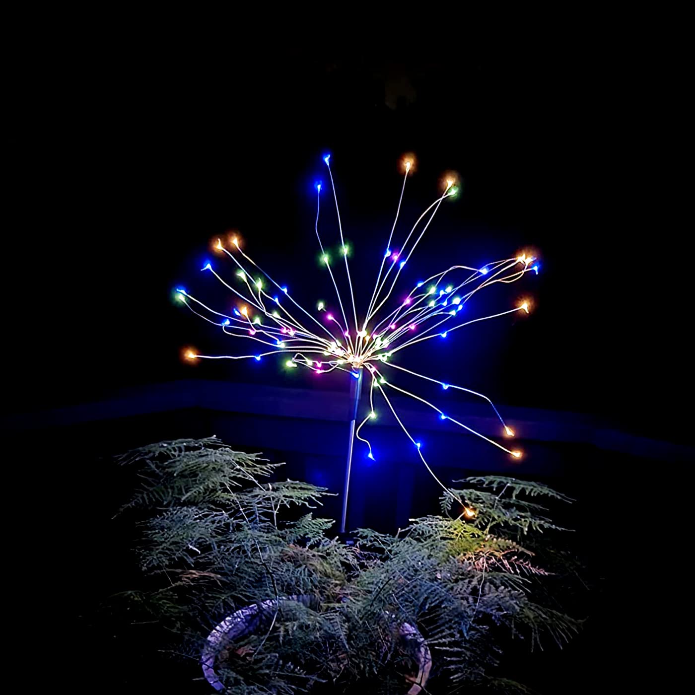 Fooing 4 Pcs Solar Garden Lights Solar Firework Lights, 120 Led Solar Powered String Light 8 Modes Twinkling Solar Lights For Garden, Wedding, Party,Patio (Colorful)