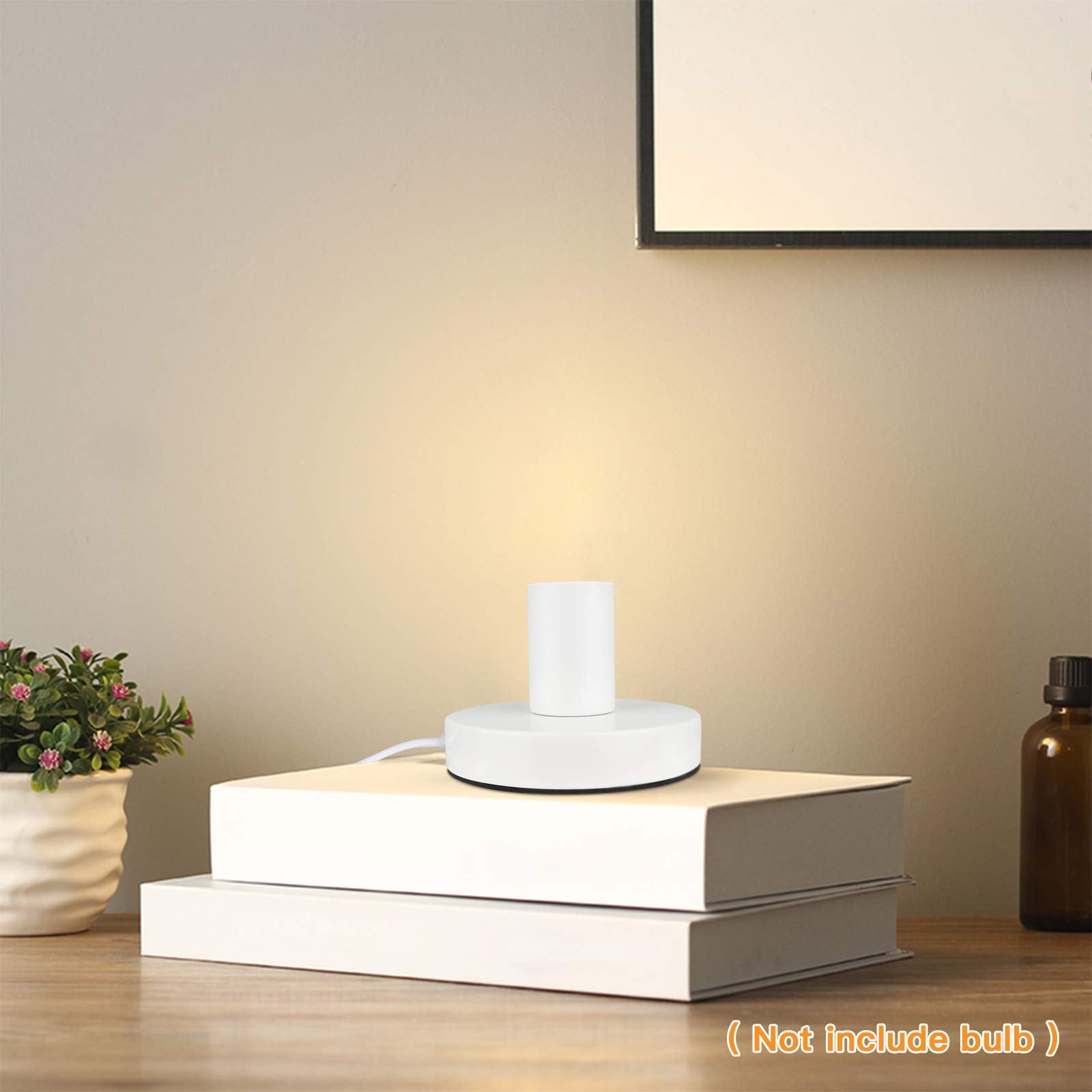 Helunsi Industrial Table Lamp Base - E26/E27 Edison Light Bulb Stand, Exposed Bulb, Simple Metal, 5.8Ft Cord Switch Plug, White