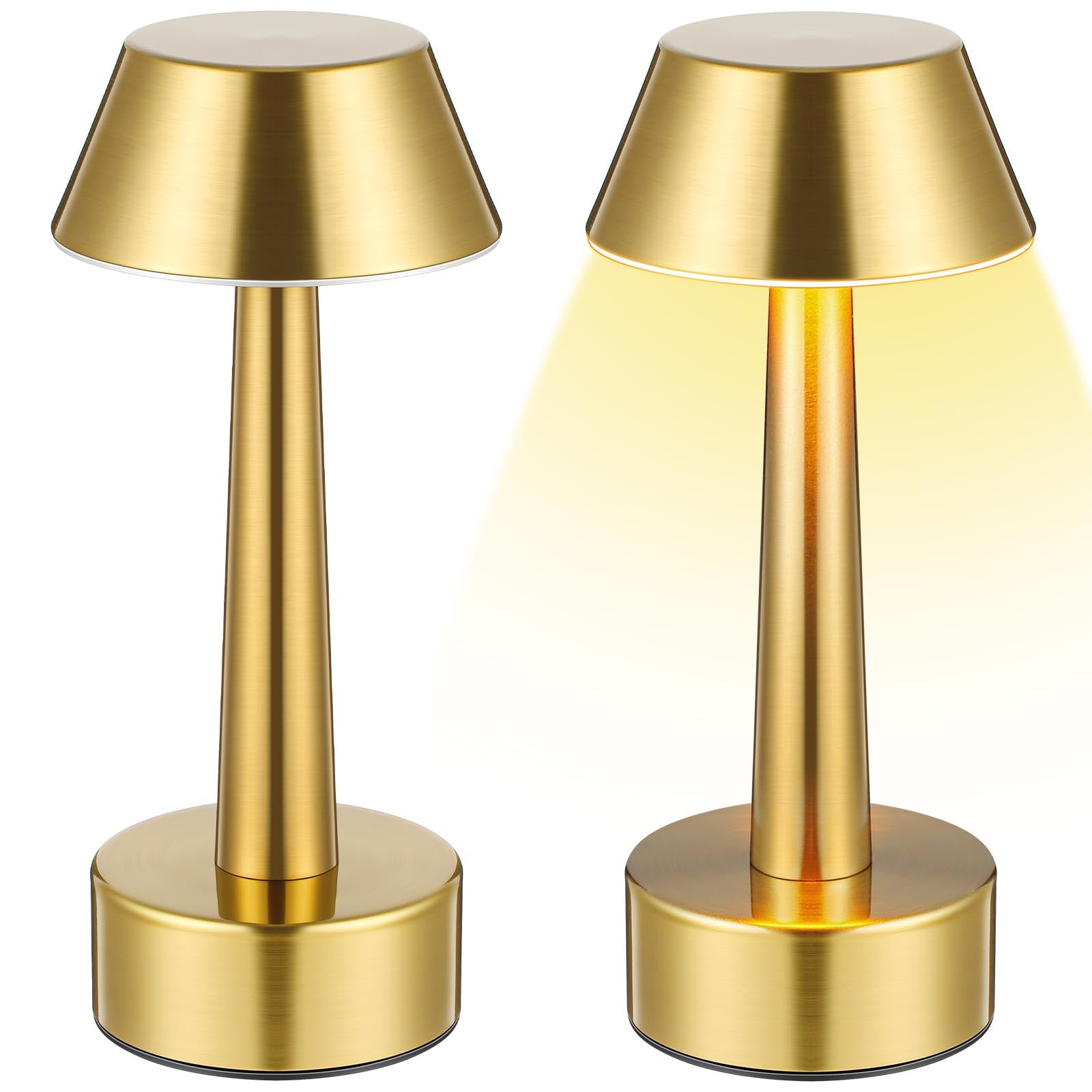 Rossesay 2 Pcs Rechargeable Cordless Small Table Lamp With Touch Sensor Portable Battery Operated Lamp 3 Color Stepless Dimming Led Bedside Night Light For Kid Nursery Bedroom Restaurant Room(Gold)