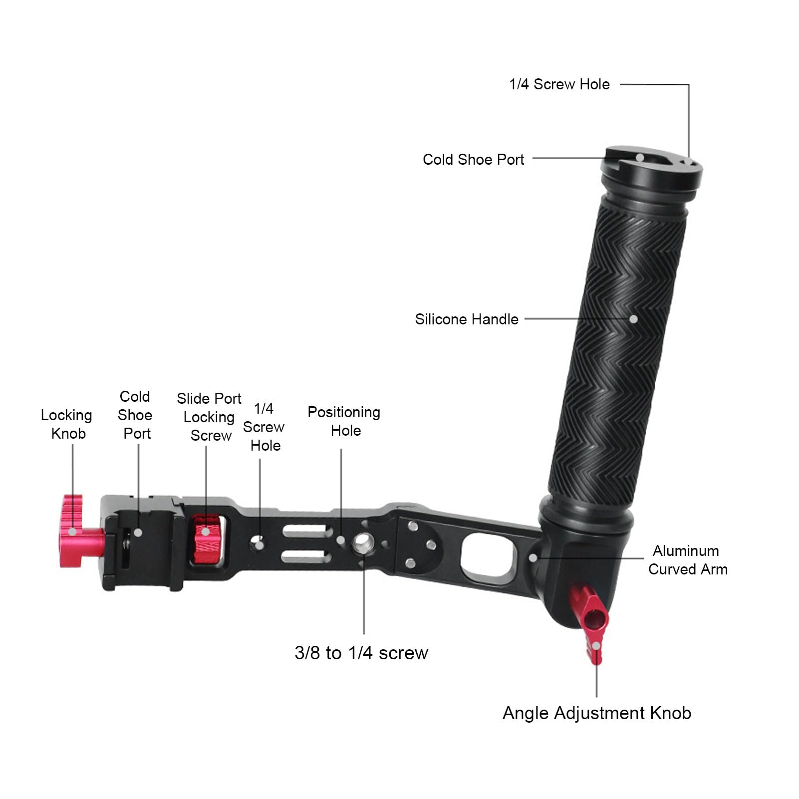 Zunate Handheld Camera Stabilizer Grip, Aluminium Alloy Video Rig Stabilizing Handleld Grip, Multi Hole Extension Video Action Stabilizing Handle Grip For Rs2 Rs3 Rsc2