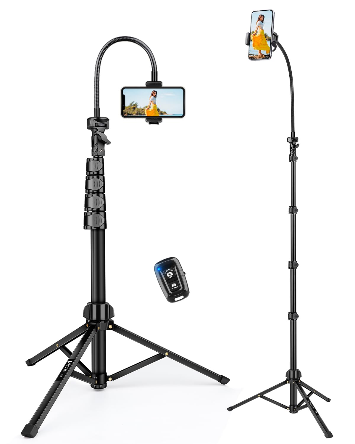 Victiv Phone Tripod Stand With Gooseneck And Remote, 85" Tall Tripod For Iphone Adjustable, Overhead Phone Stand For Recording/Watching/Cooking/Fitness/Vlog, Compatible With Iphone Android, Digital Camera