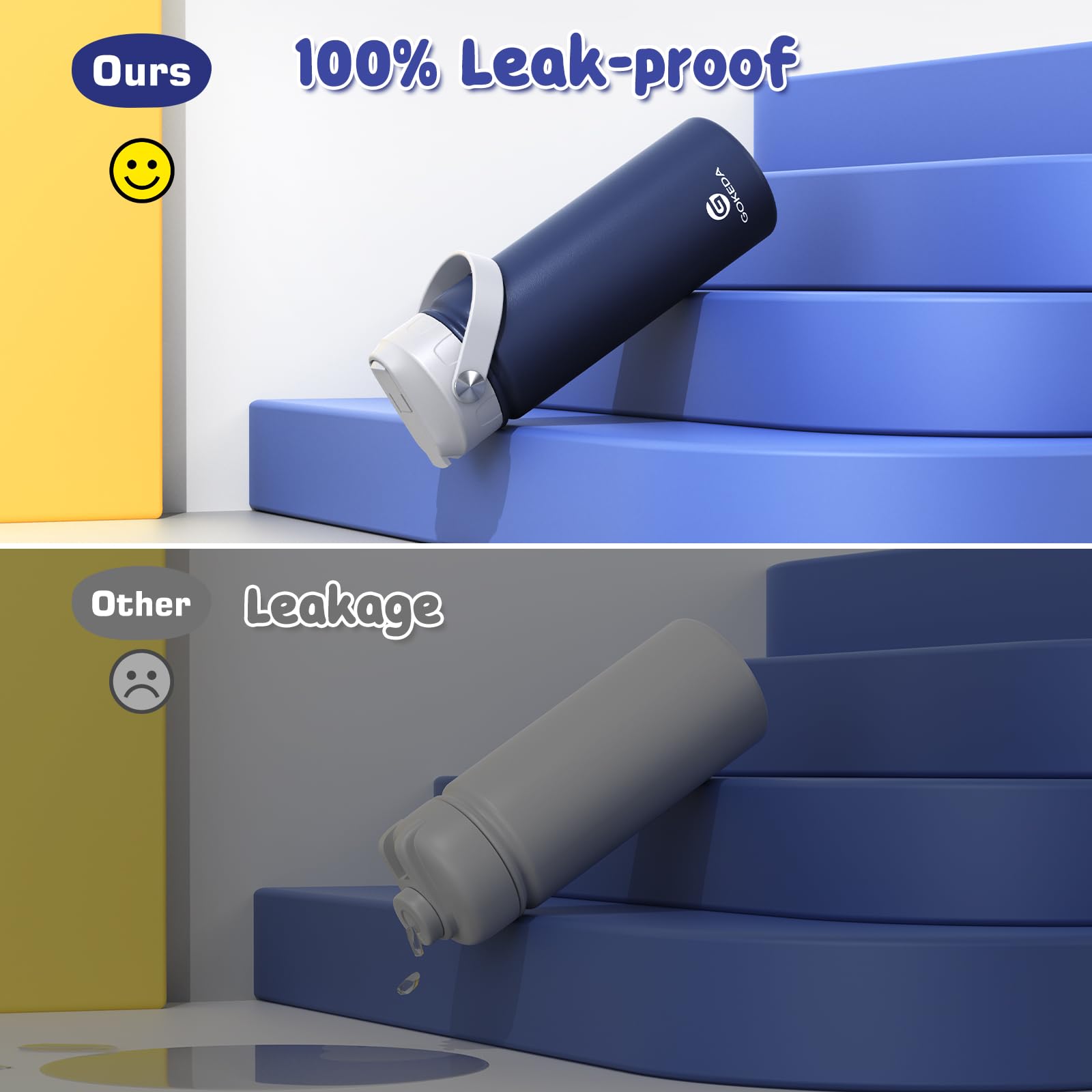 18Oz Kids Water Bottle, 2 Pack Insulated Bottles With Stickers, 18/8 Stainless Steel Vacuum Leak