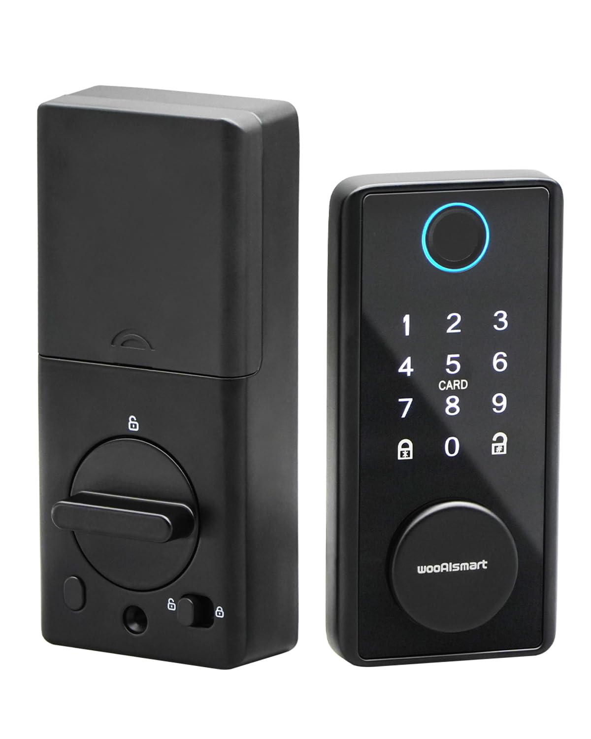 Wooaismart Smart Keyless Entry Door Lock With Biometric Fingerprint & Touchscreen Keypad – Auto-Lock, One-Time Guest Codes, Keypad Deadbolt, One-Touch Locking, App Control, Matte Black Finish