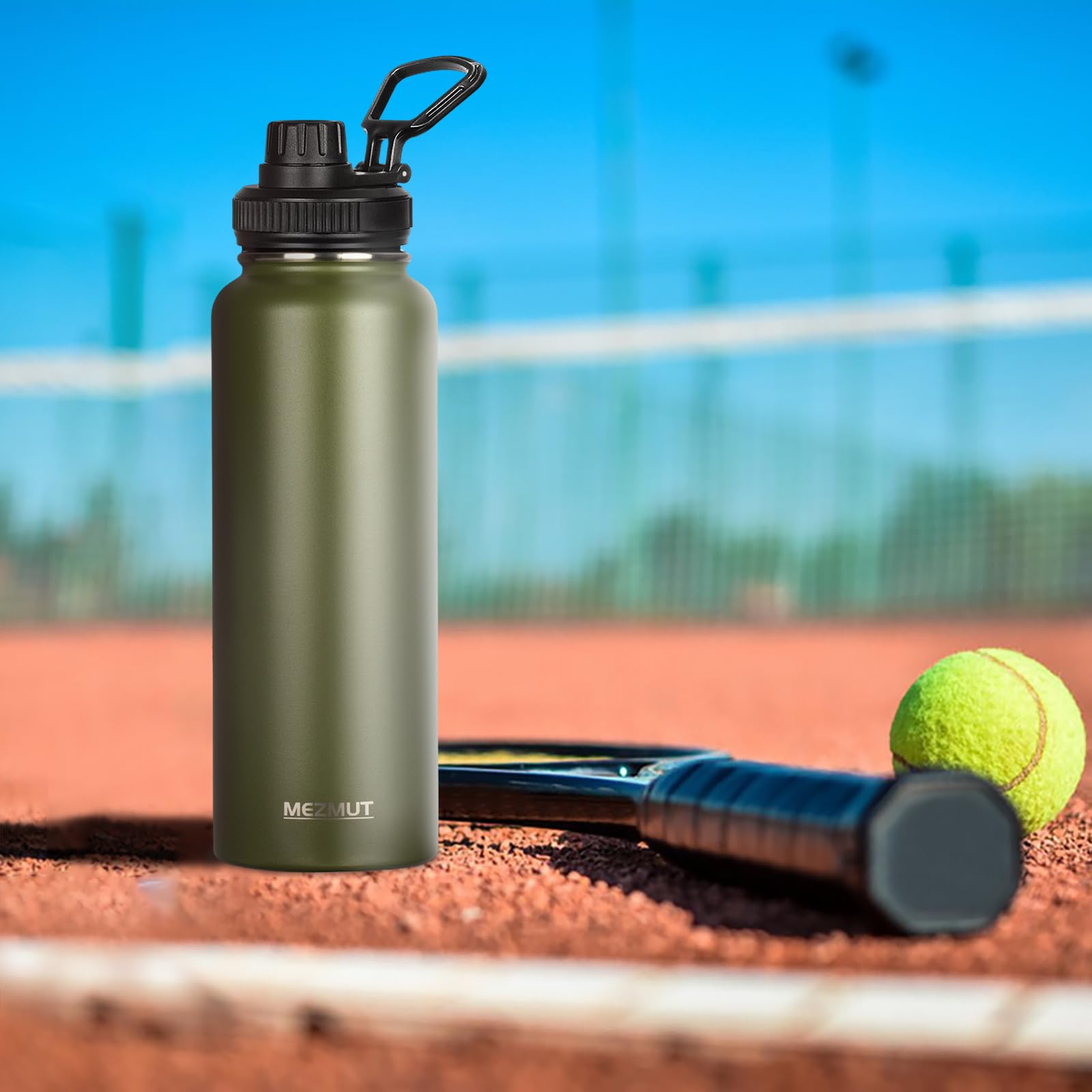 Mezmut Insulated Water Bottle With Straw&2 Lids 40Oz Stainless Steel Water Bottles Sports Metal