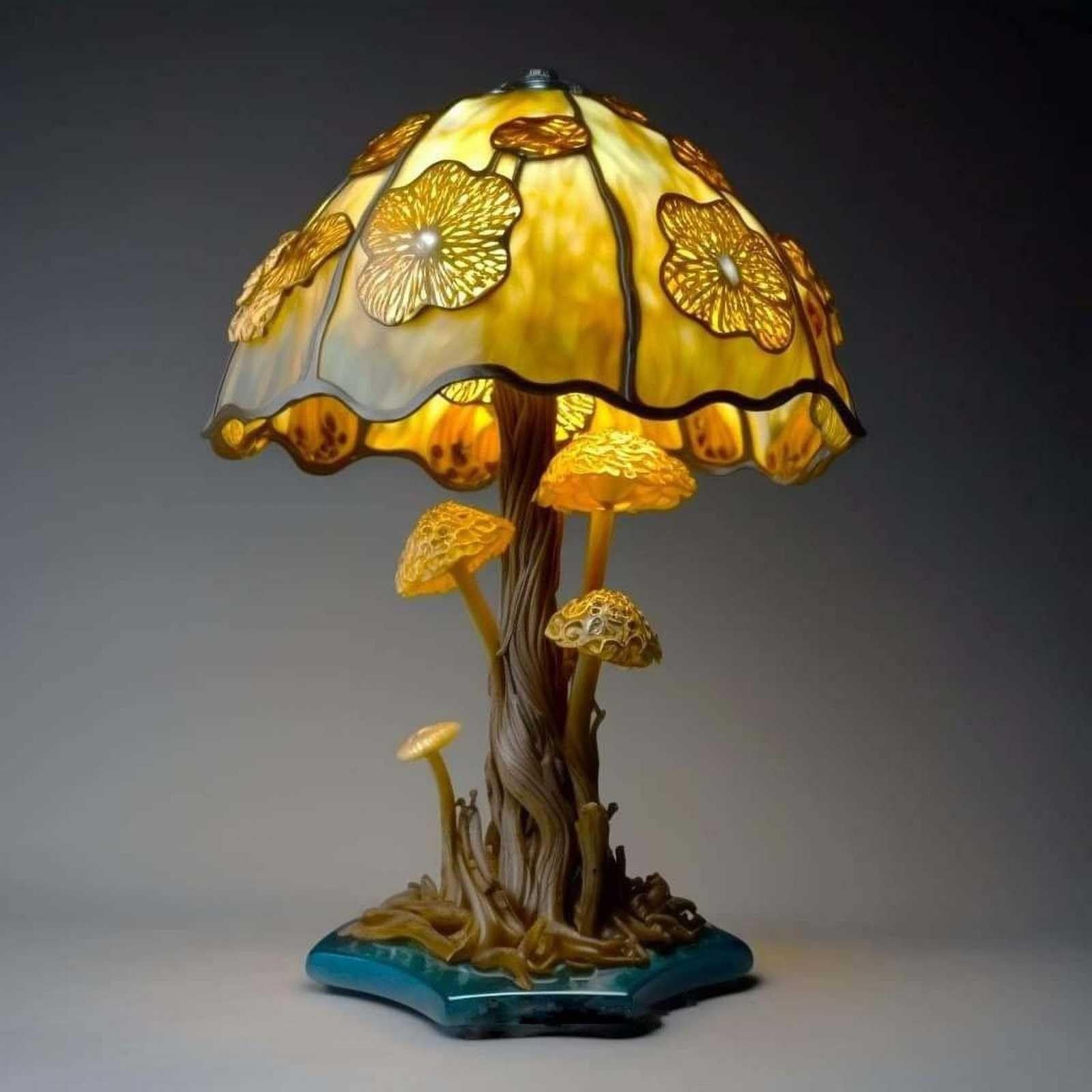 Mmoneyake Stained Plant Series Table Lamp, Vintage Mushroom Table Lamp, Colorful Bohemian Resin Led Night Light Decorative Mini Mushroom Lamps For Bedroom Living Room