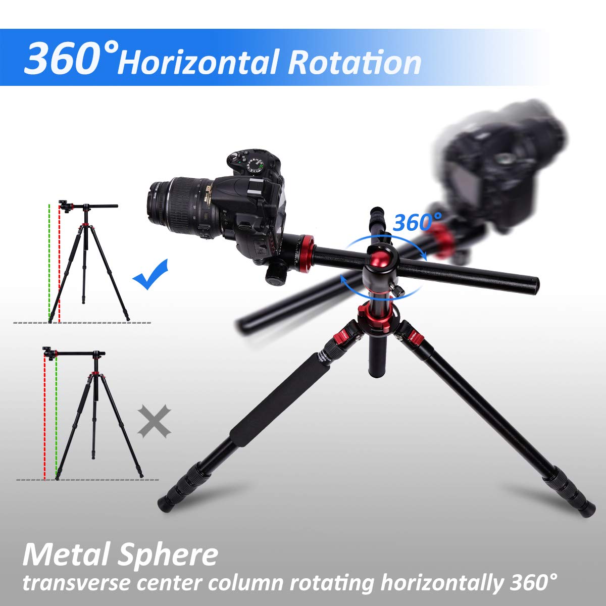 Yotilon Camera Tripod, 76’’Professional Horizontal Aluminum Alloy Tripod For Dslr With 360 Degree Ball Head Quick Release Plate, Bubble Fluid Level,Handle And Bag Travel For Canon Sony Dslr Cameras