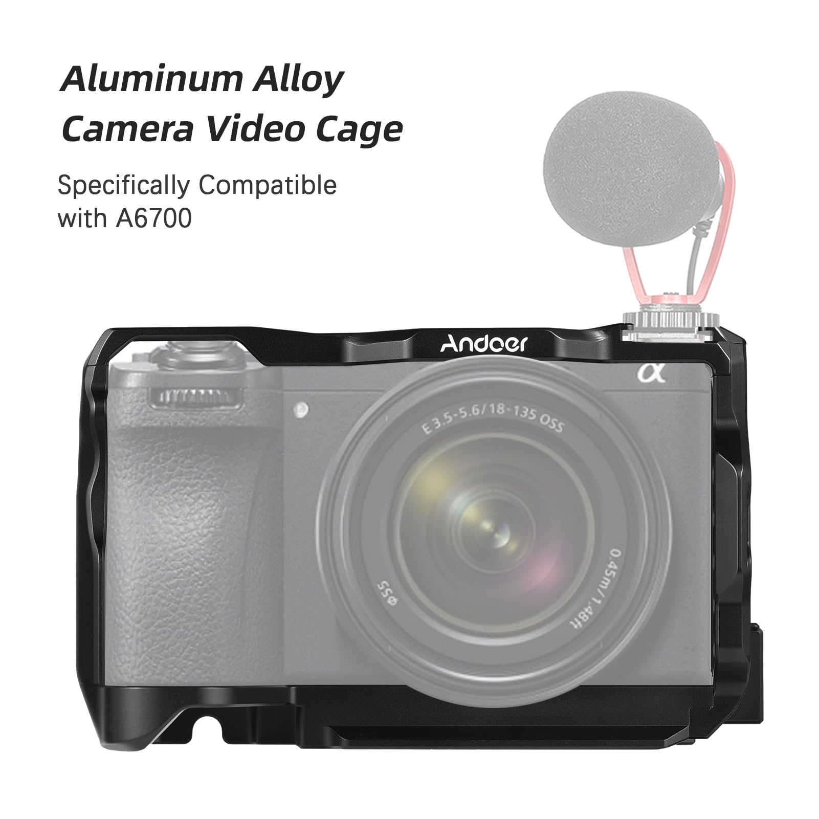 Andoer Camera Cage Video Cage Aluminum Alloy Camera Cage With Magnetic Key Slot Cold Shoe Holder Quick Release Slot Ark, Black