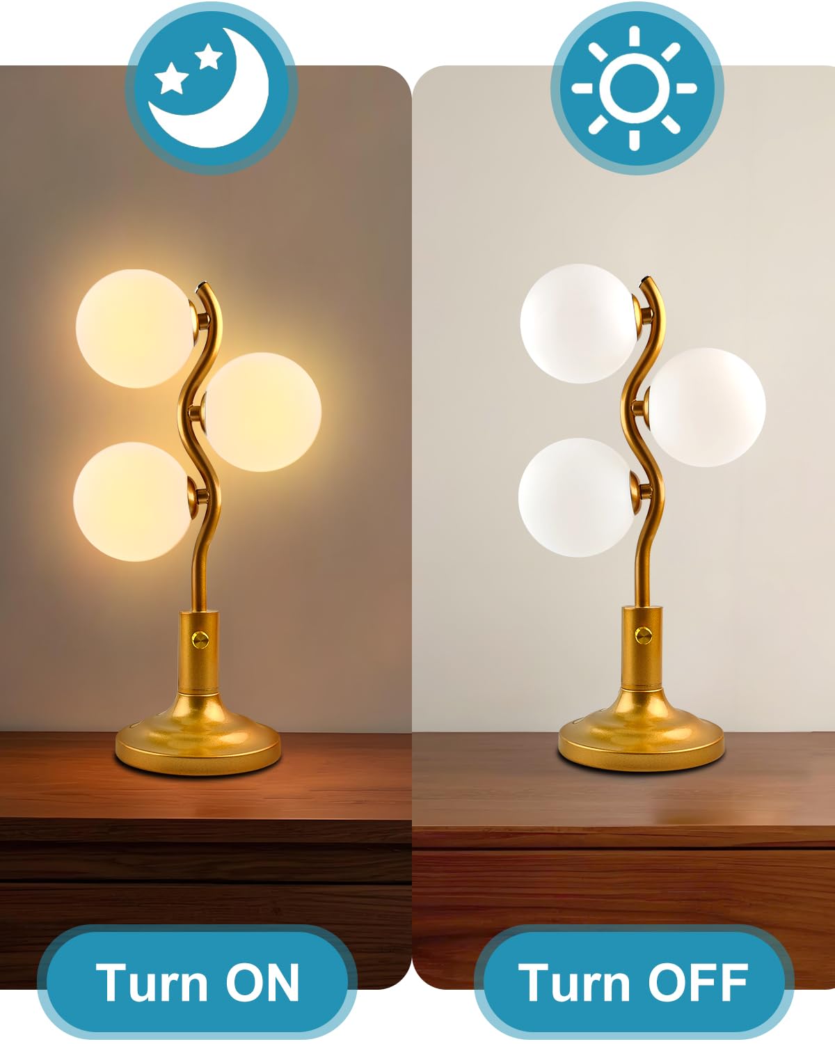 Lightdot Mid Century Globe Table Lamp Dimmable Modern 3 Lights Gold Desk Lamp 3000K Warmwhite Beside Table Lamp For Bedroom Living Room Study Room(G9 Bulbs Included)