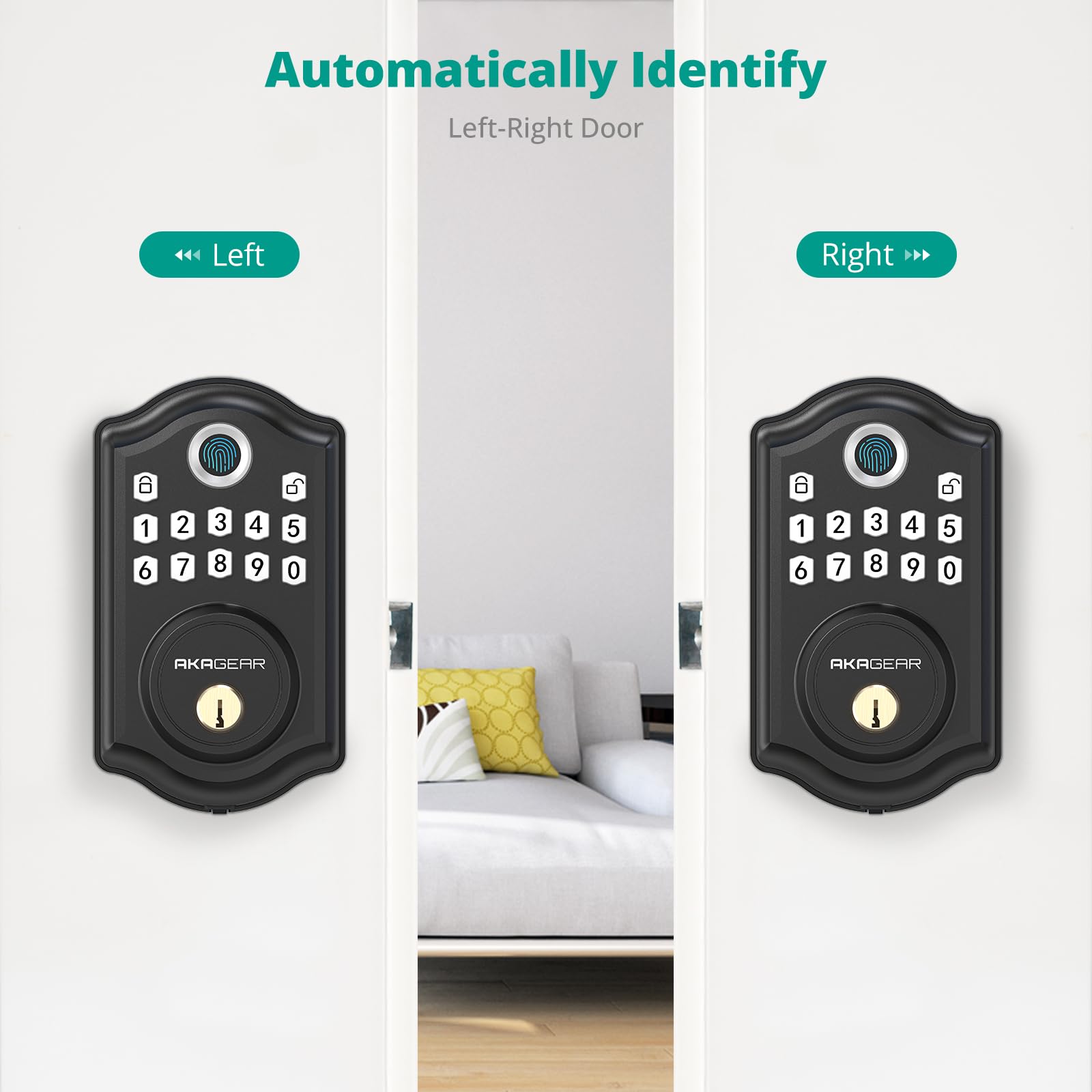 Akagear Ds10 Keyless Entry Door Lock With Fingerprint, Electronic Keypad, 2 Keys, Auto-Lock & One Touch Locking, Easy Installation, Matte Black