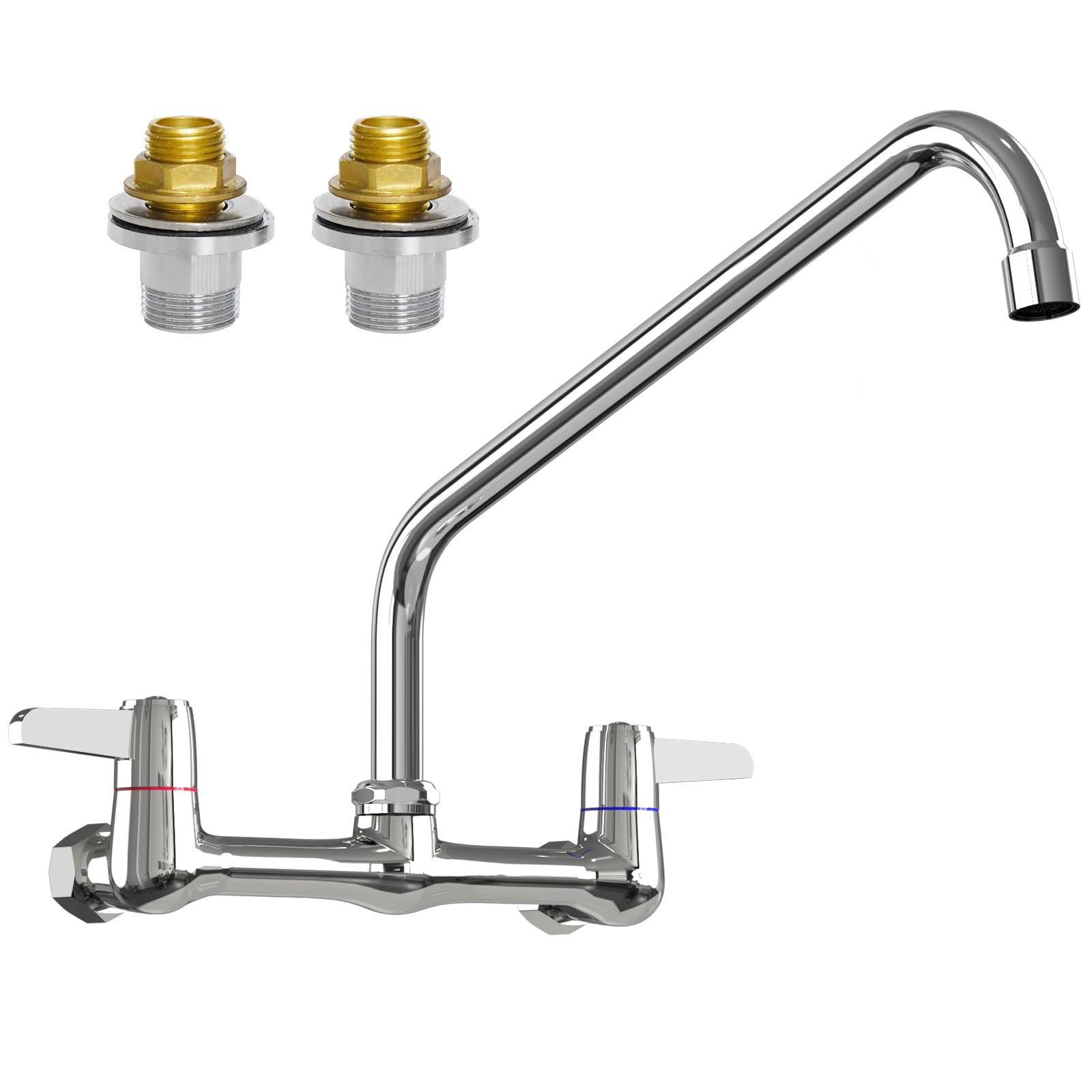 Bestjeef Wall Mount Faucet For Kitchen Sink: 8 Inch Center Commercial Faucet With 14" Swivel Spout - Ideal For Industrial Restaurant 3 Compartment Sinks