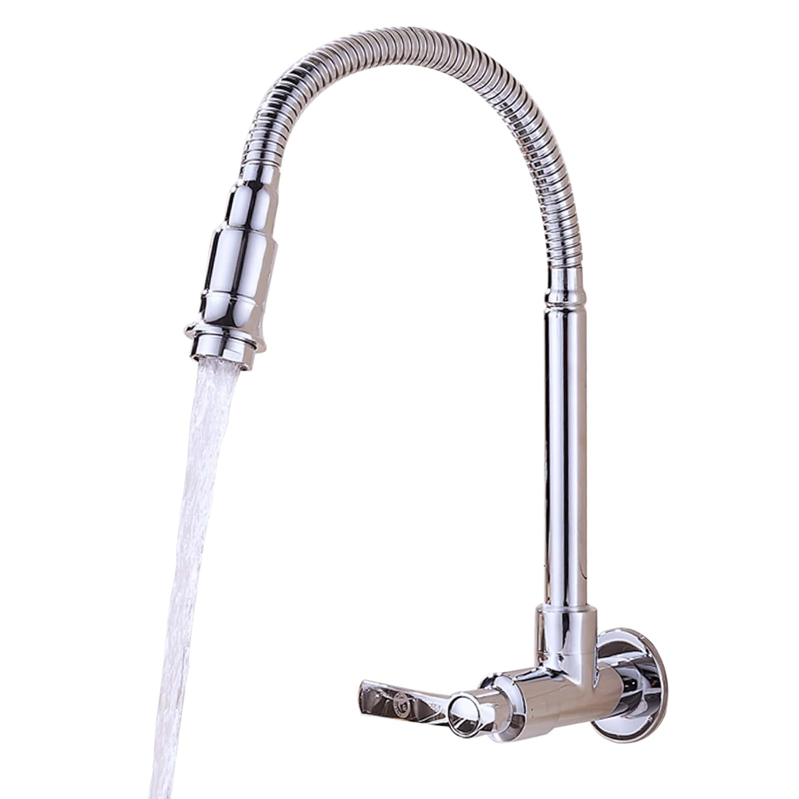 Stohua Kitchen Sink Faucets 360 Rotatable Single Lever Stainless Steel Wall-Mounted Kitchen Tap Ktichen Faucet Chrome Finished