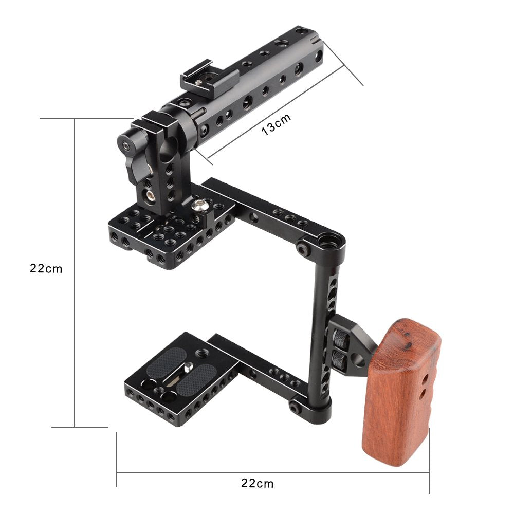 Camvate Dslr Camera With Cage Top Handle Wood Grip For 600D 70D 80D - 1373