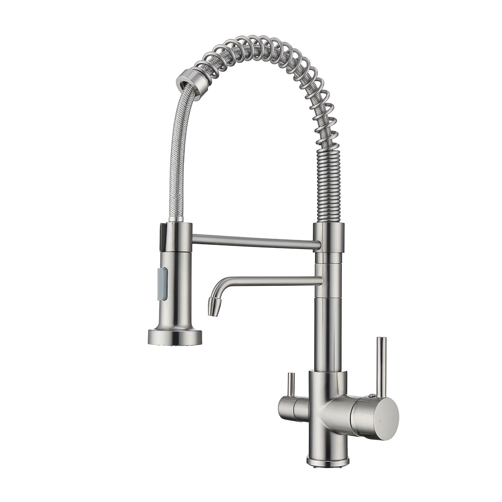 Fonveth 3 Way Kitchen Faucet, Drinking Water Faucet, Filter Kitchen Faucet For Water Filtration System, 3 In 1 Commercial Style Pull-Down 2 Handles, Brushed Nickel