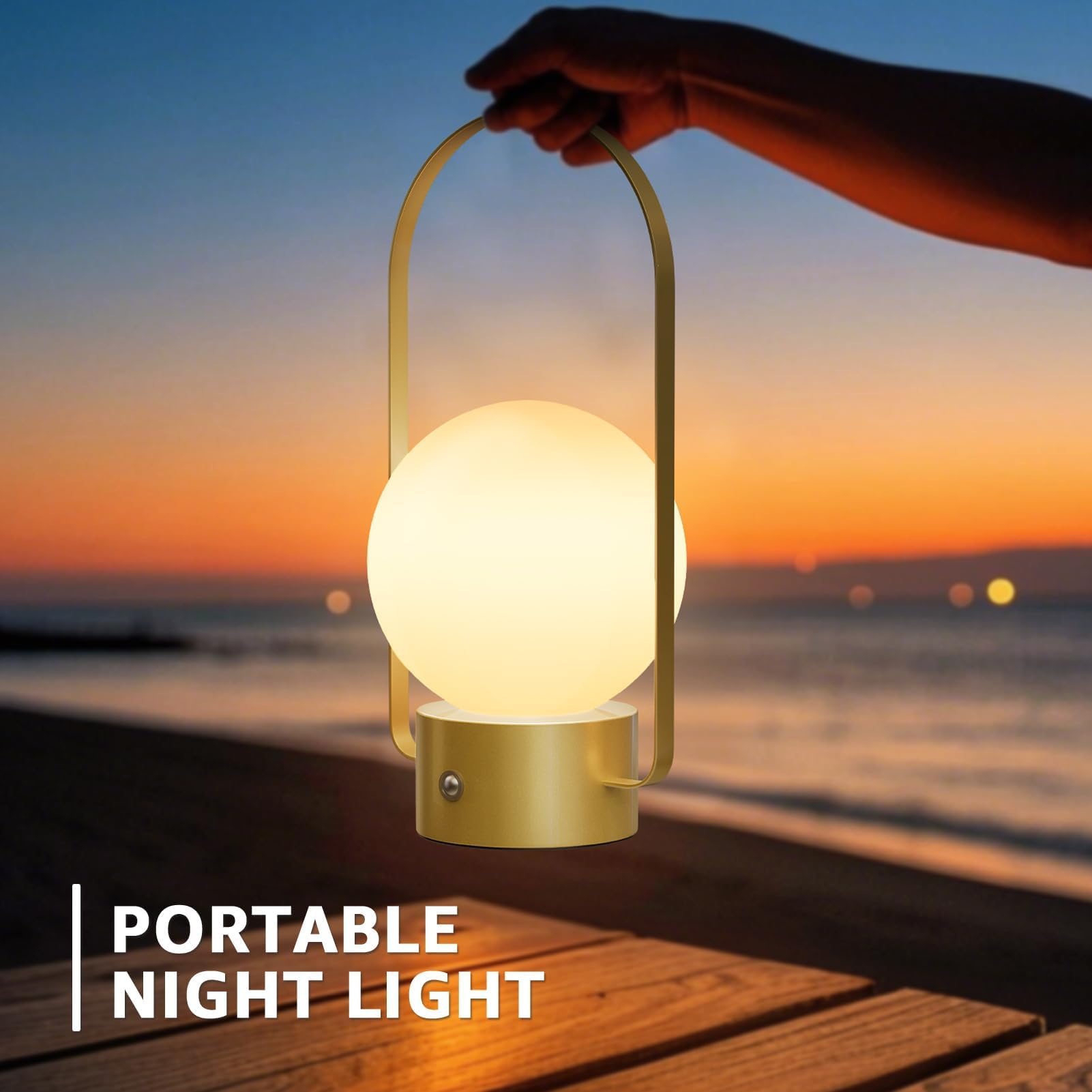 Fuyo Portable Table Lamp, Dimmable Rechargeable Night Light With 3 Color Modes, Battery Operated Cordless Lamp For Bedroom, Living Room, Kids Room, Camping & Outdoor Use (Gold)