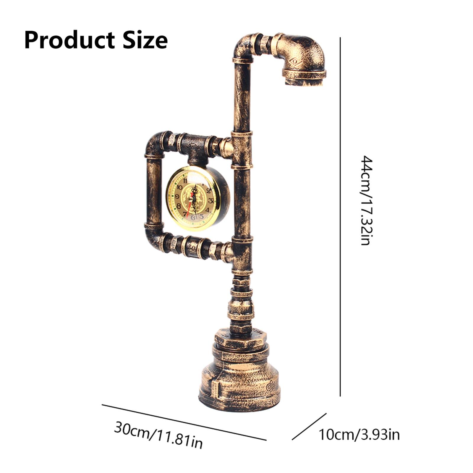 Tfcfl Retro Water Pipe Table Lamp For Bedroom, Vintage Steampunk Desk Lamp With Clock Plug-In Table Lamp Light Nightstand Lamp E26 60W Max For Living Room