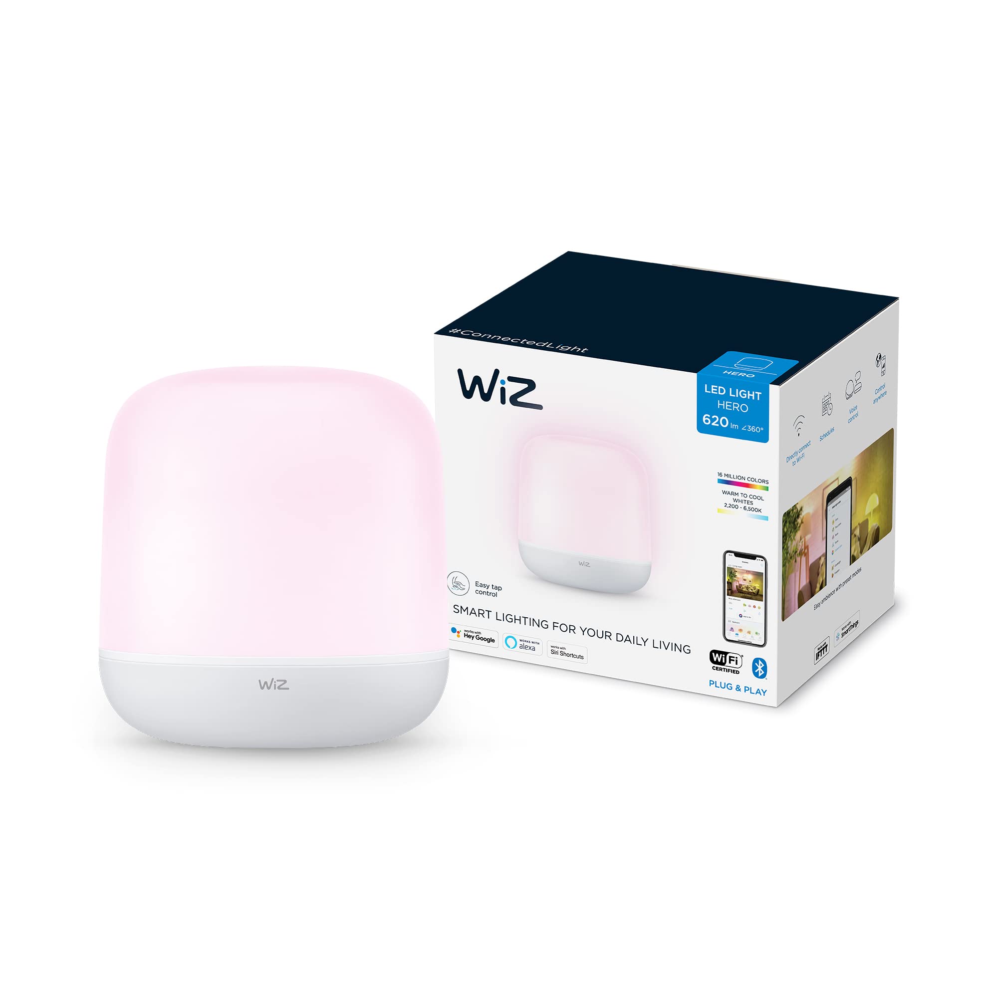 Wiz Connected Hero V2 Smart Portable Table Lamp, Wifi Enabled, 16 Million Colors, Compatible With Alexa And Google Home Assistant, No Hub Required