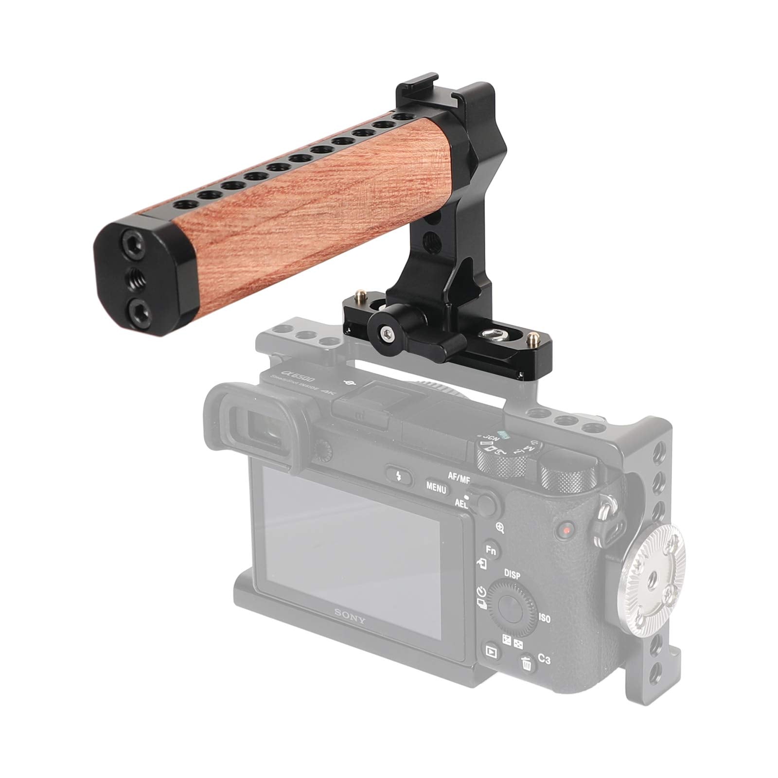 Camvate Wooden Top Handle Grip With Quick Release Nato Clamp And 70Mm Nato Safety Rail For Dslr Camera Cage Rigc - 2599