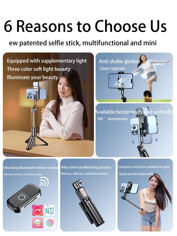 Ancbd Wireless Remote Control Portable Mobile Phone Selfie Stick Tripod, Aluminum Alloy Integrated Smartphone Tripod Stand, Suitable For 15 14 13 12 Pro Xs Max X 8Plus/ Samsung/Gopro/Android Phon
