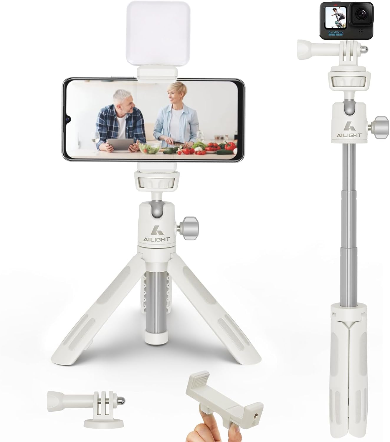 Ailight Mini Phone Tripod & Selfie Stick, Extendable Tripod Stand With Phone Clip Holder And Goproadapter, 12.2' Mini Travel Tripod Compatible With Iphone/Android, Dslr Camera
