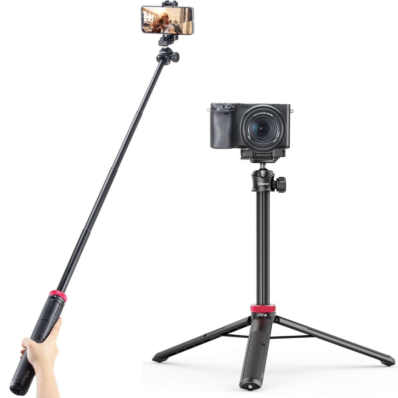 Ulanzi Mt-44 Extendable Phone Tripod, 59" Selfie Stick Vlog Stand With 2 In 1 Phone Clip, 360° Ball Head Camera-Tripod For Iphone Sony Canon Action Camera, Lightweight For Travel