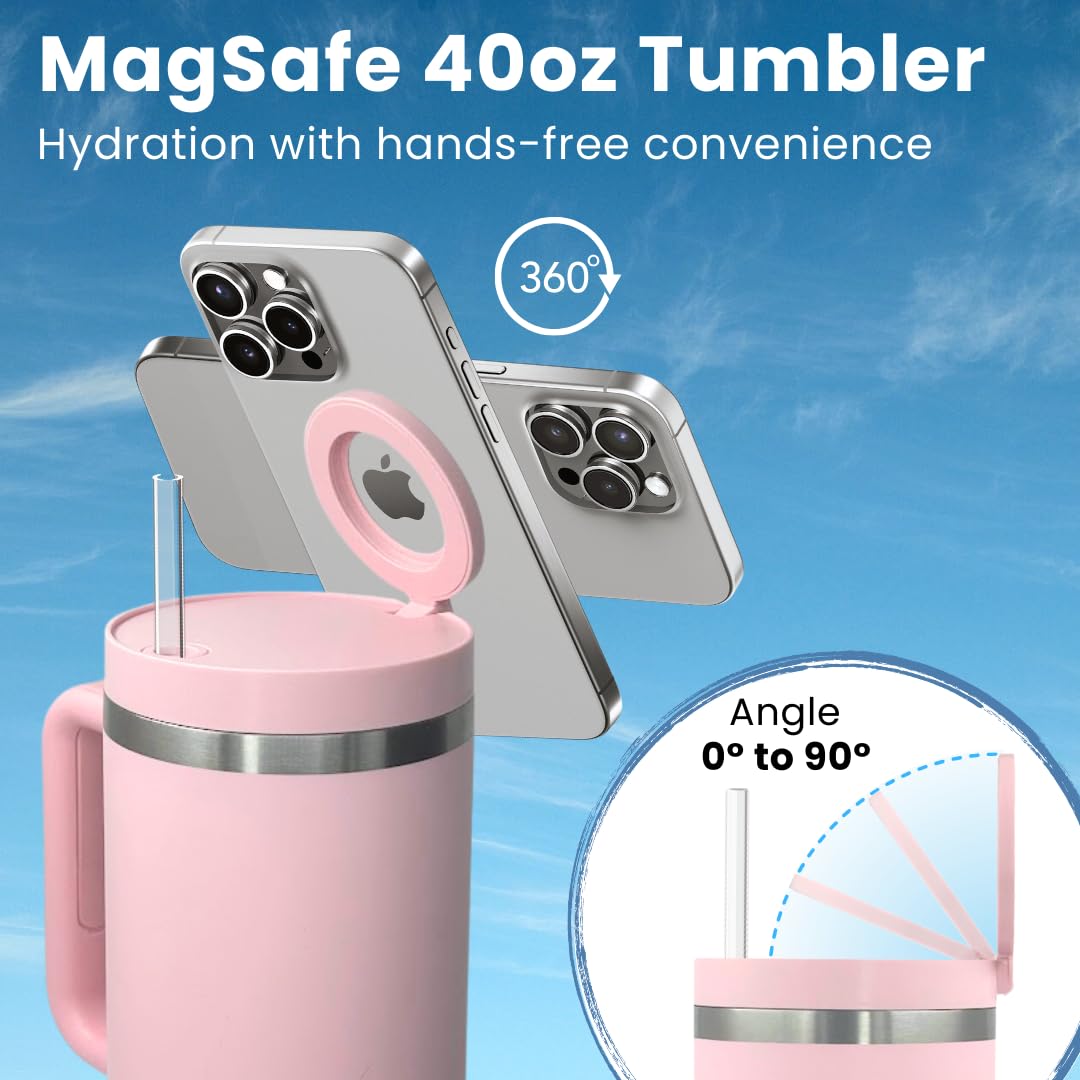 Water Bottle Phone Holder Compatible With Magsafe Insulated Cup With Handle And Straw