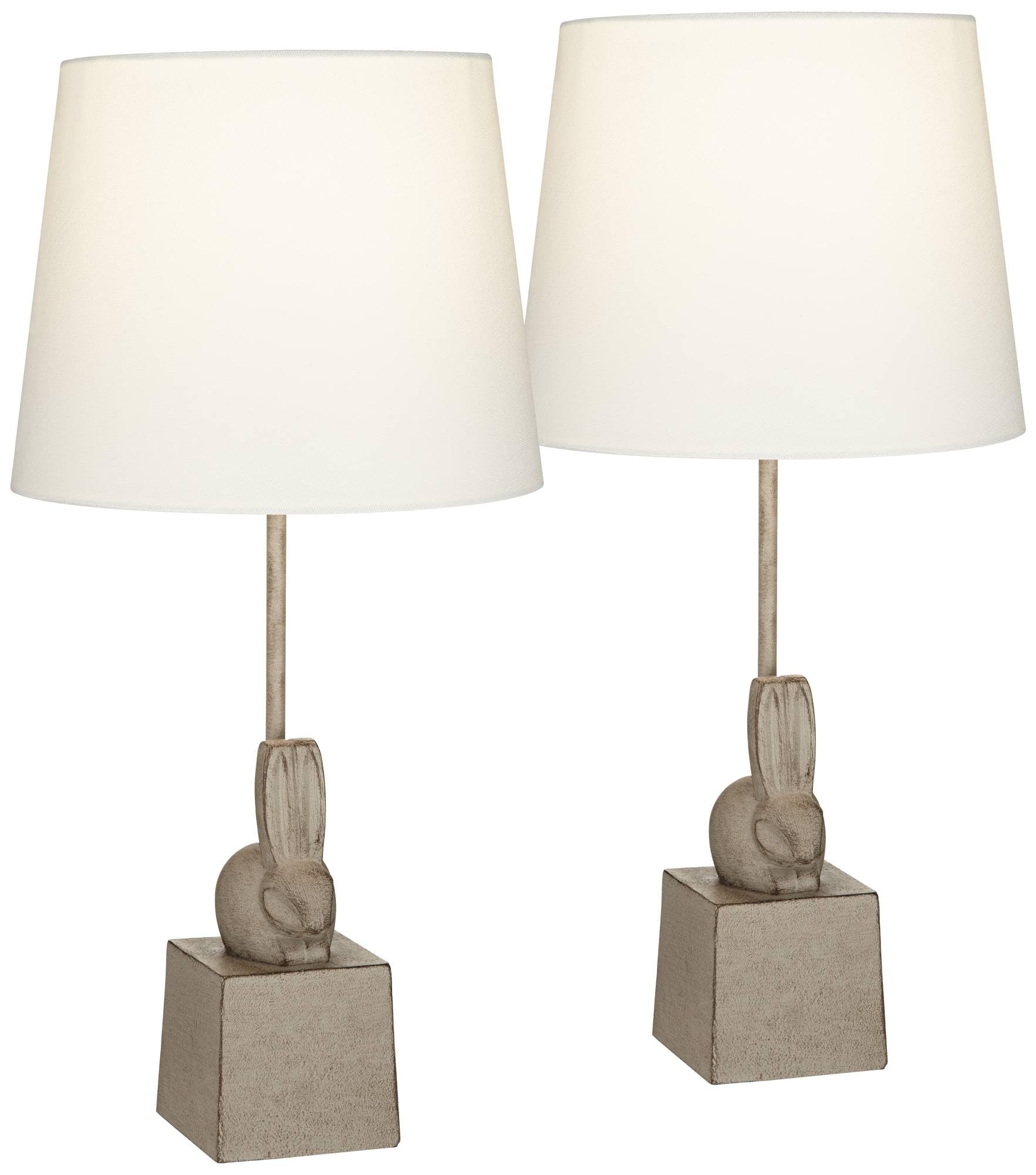 360 Lighting Bunny 19 3/4" High Rabbit Small Sculptural Farmhouse Rustic Modern Country Cottage Accent Table Lamps Set Of 2 Gray White Shade Living Room Bedroom Bedside Nightstand House Office Home