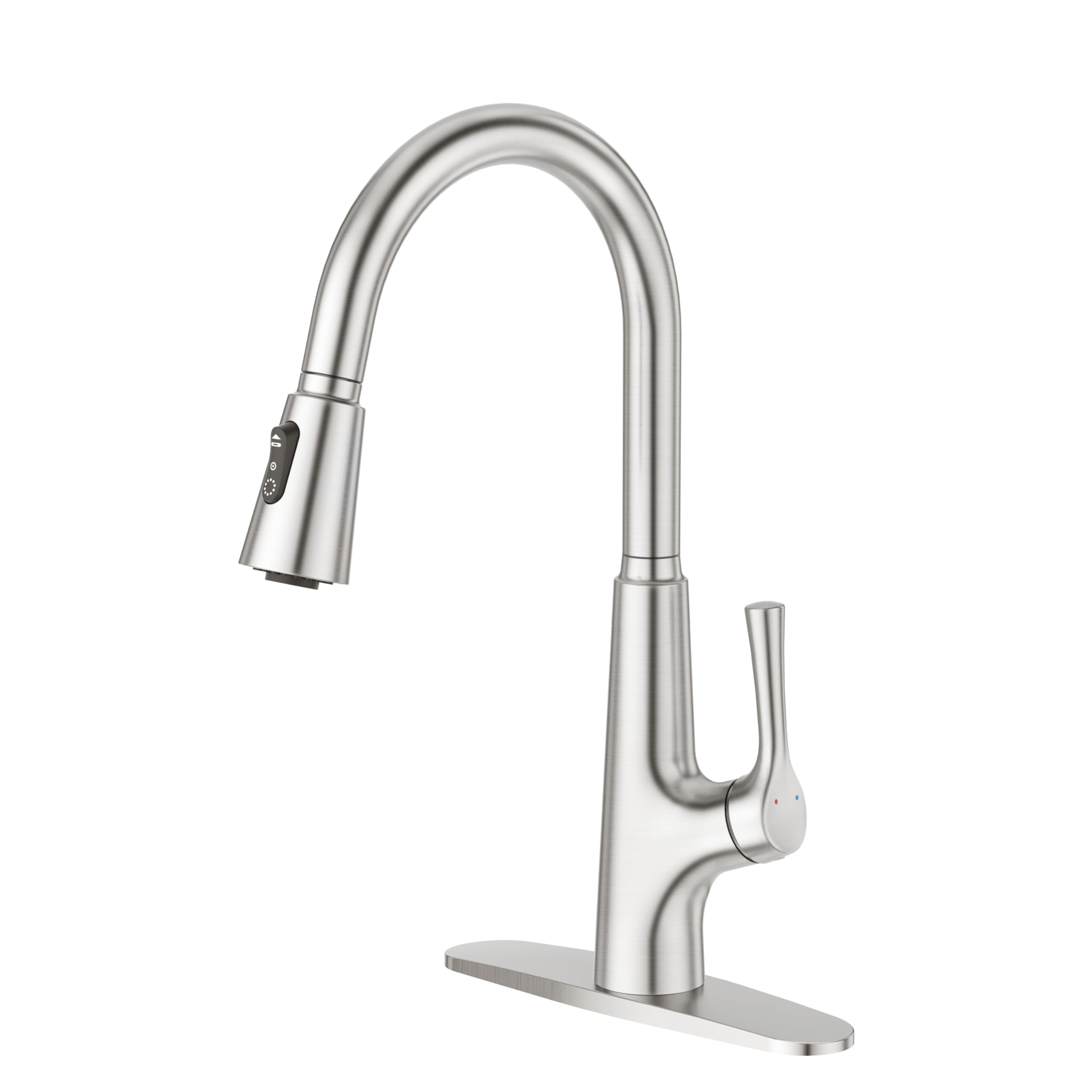 Aktines Kitchen Faucet With Pull Down Sprayer, 3-Function High Arc Stainless Steel Kitchen Sink Faucet With Deck Plate, Brushed Finish