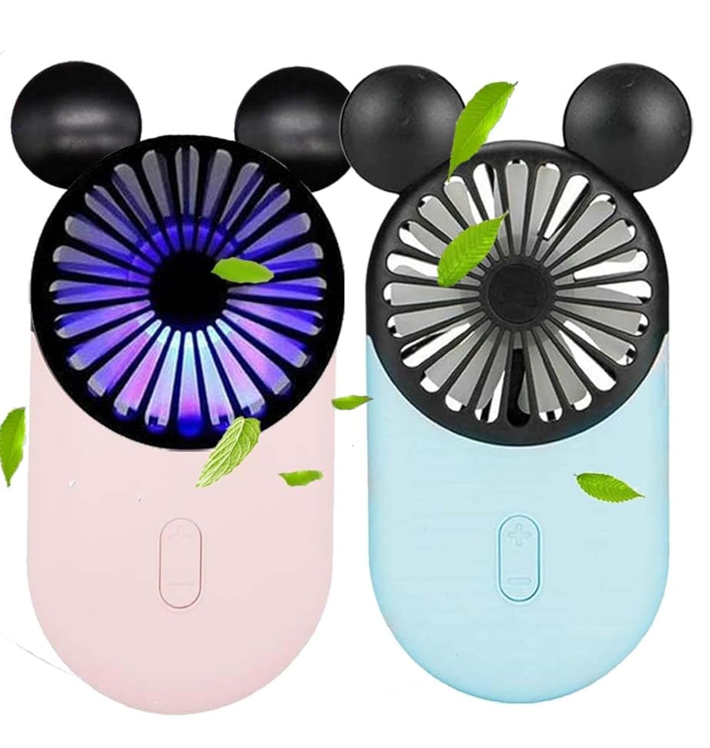 Cute Personal Mini Fan, 2 Pack, Usb Rechargeable Portable Fan With Stylish Led Light, 3 Speed - Koospark
