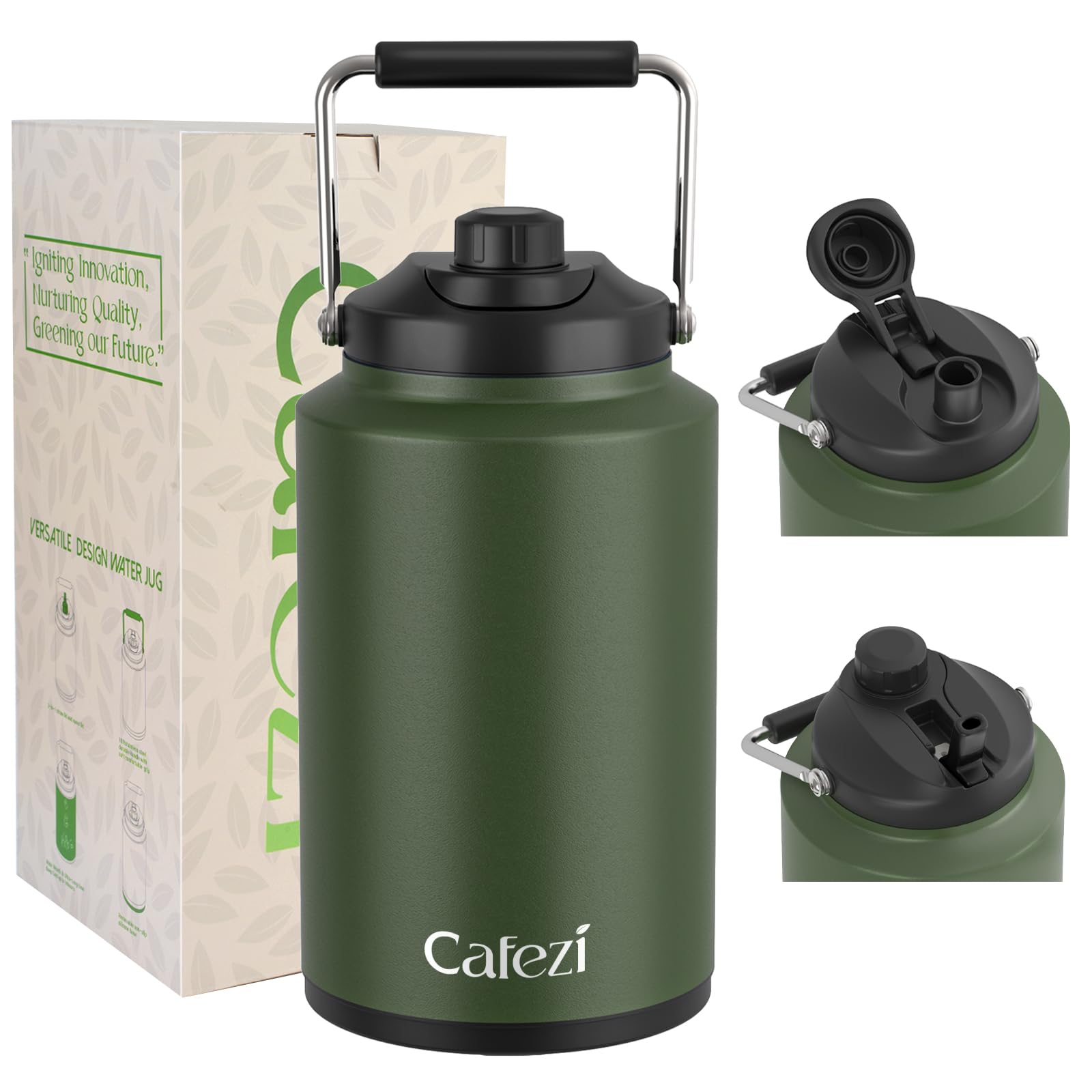 1 Gallon Water Jug Insulated, 2-In-1 Lid, Flip Straw And Spout, Vacuum Insulated Stainless Steel