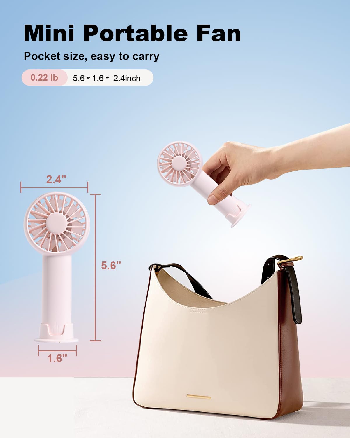 Mini Portable Fan,Usb Rechargeable Battery 3 Speeds Powerful Personal Fans Cute Small Cooling Fan