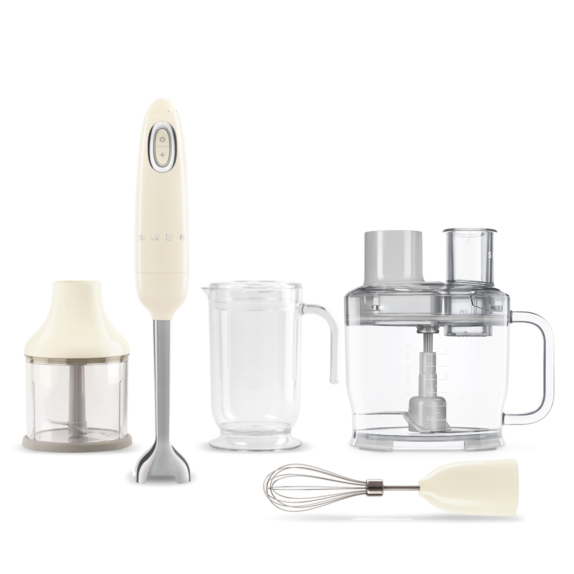 Smeg Hand Blender & Food Processor Bundle – Hbf03 With Hbfp11 Attachment – Retro Style, 350W Motor, Variable Speed, Tritan Re Bowl, 5-In-1 Functionality, Cream